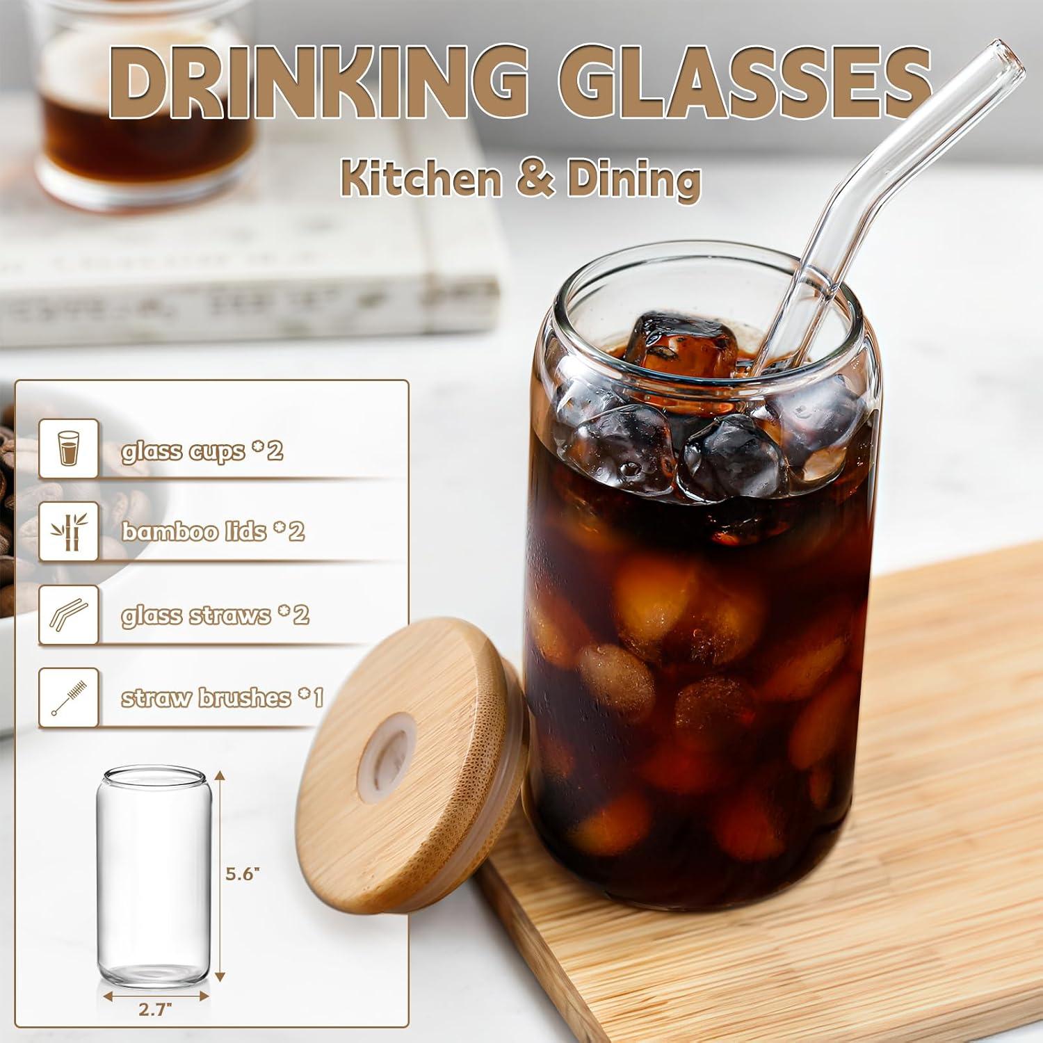 Set de 2 Tazas de Vidrio con Tapa y Popote 16 oz DWTS