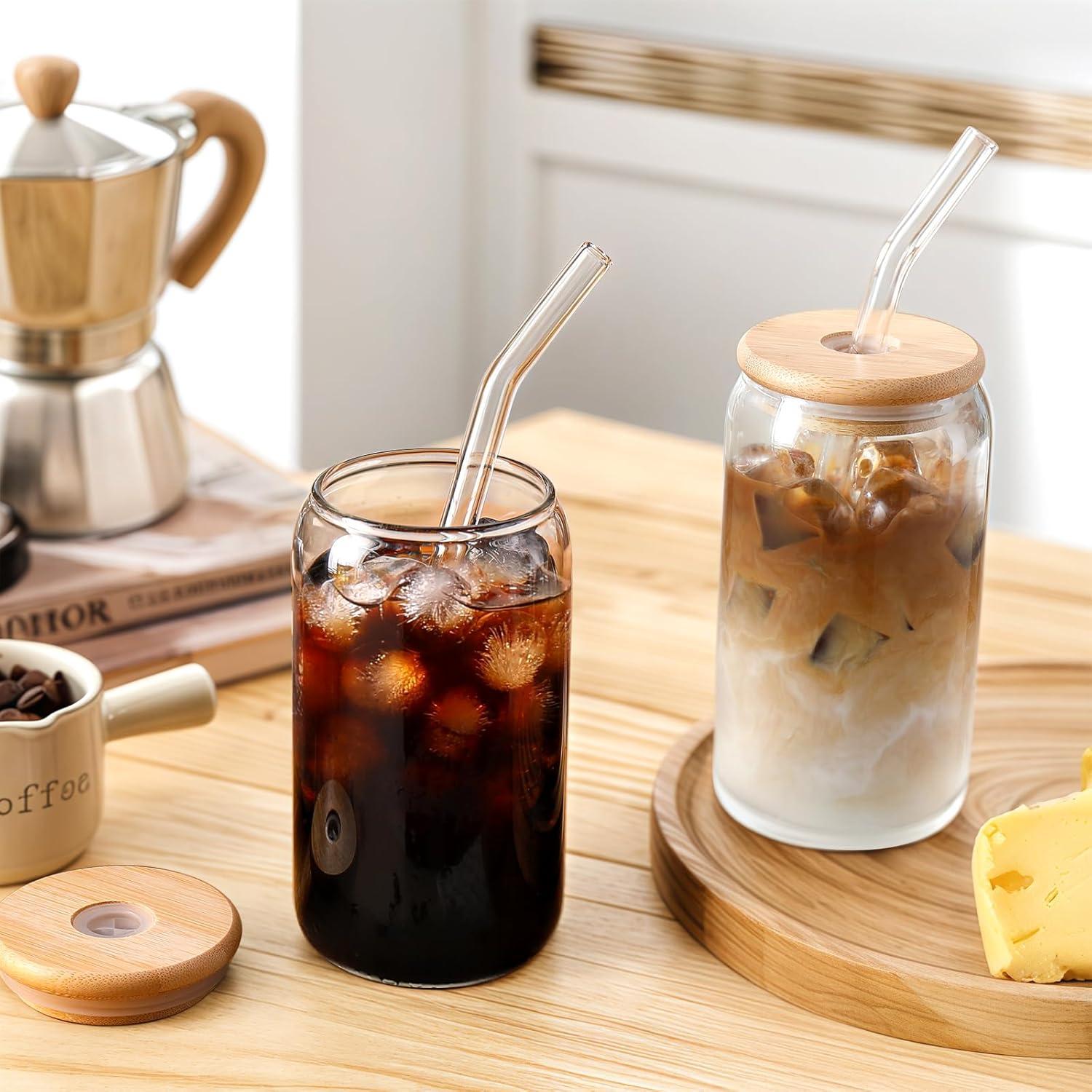 Set de 2 Tazas de Vidrio con Tapa y Popote 16 oz DWTS