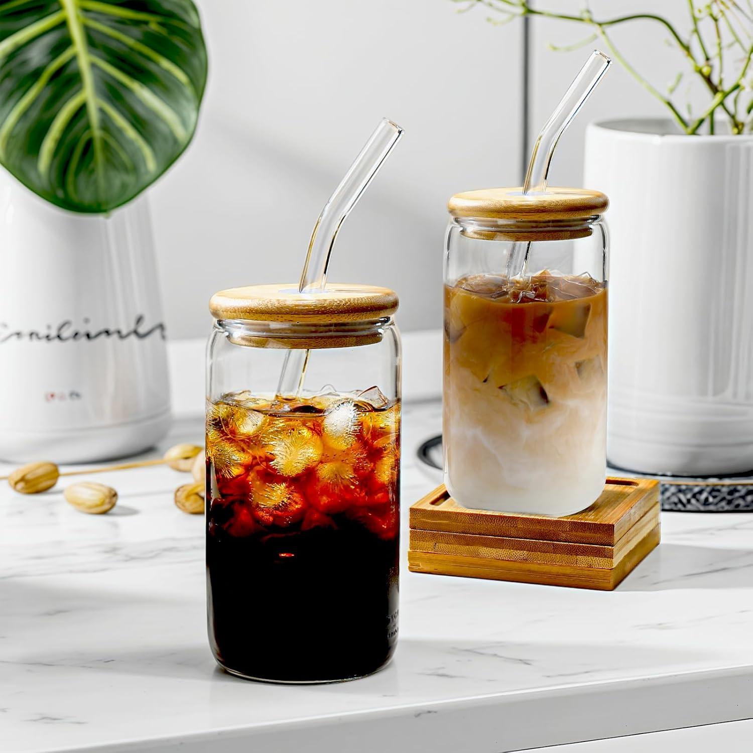 Set de 2 Tazas de Vidrio con Tapa y Popote 16 oz DWTS