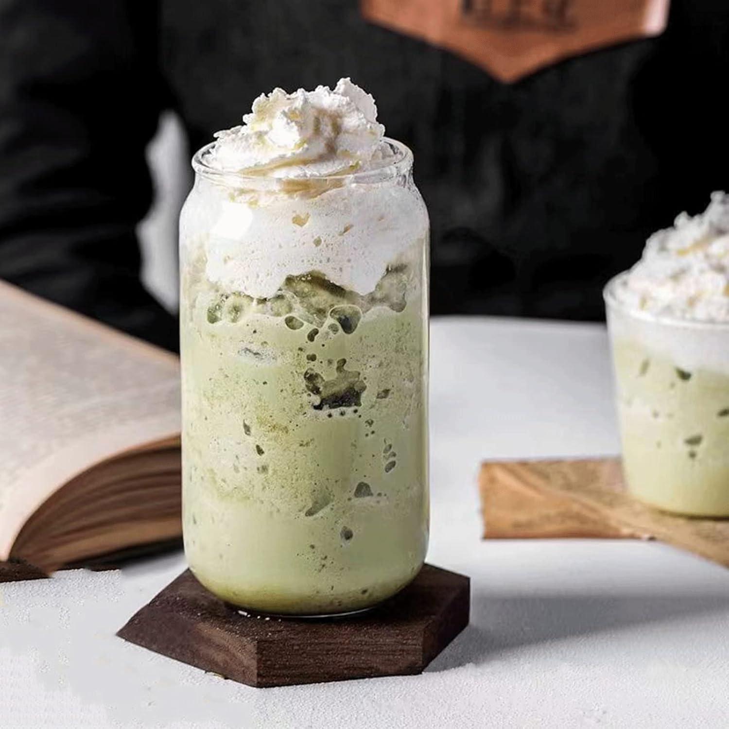 Set de 2 Vasos de Vidrio 16 oz con Tapa de Bambú y Popote WISIMMALL