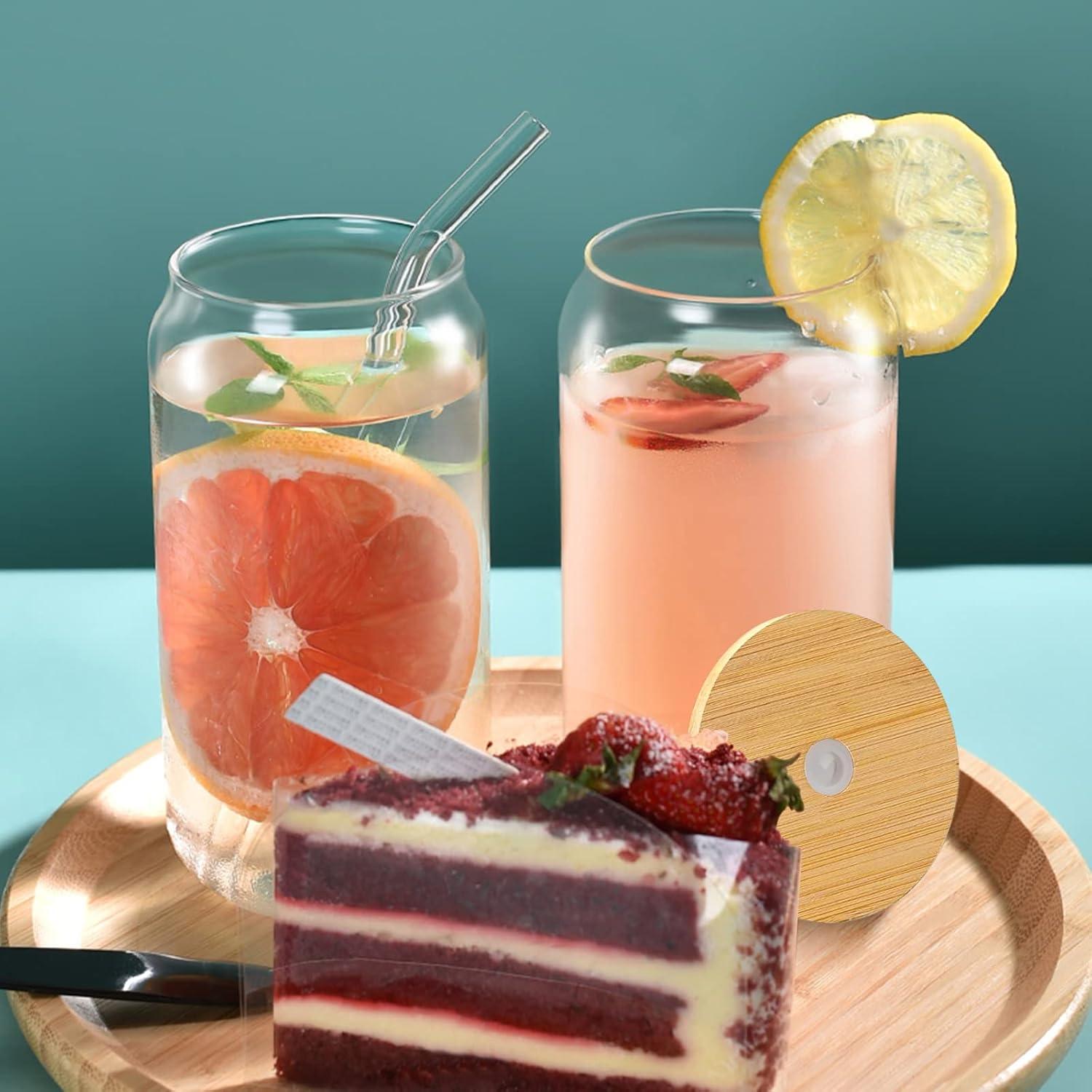 Set de 2 Vasos de Vidrio 16 oz con Tapa de Bambú y Popote WISIMMALL