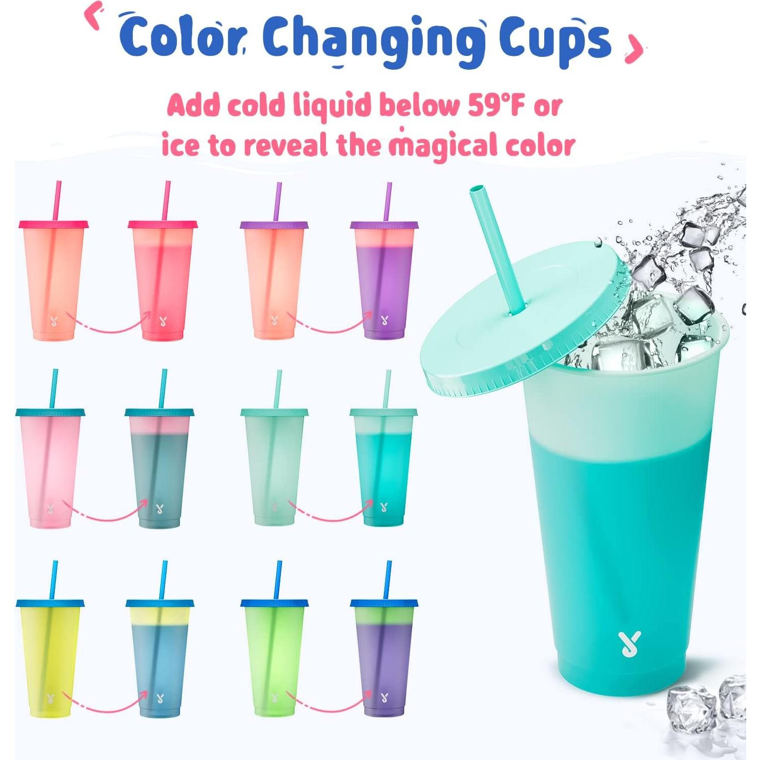 Vasos Fríos Reutilizables Meoky 24 oz con Cambio de Color - 6 Pzs