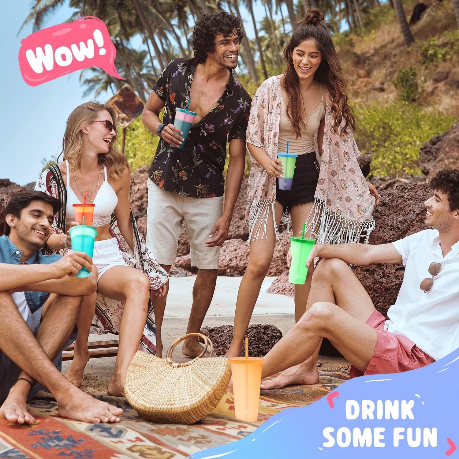 Vasos Fríos Reutilizables Meoky 24 oz con Cambio de Color - 6 Pzs