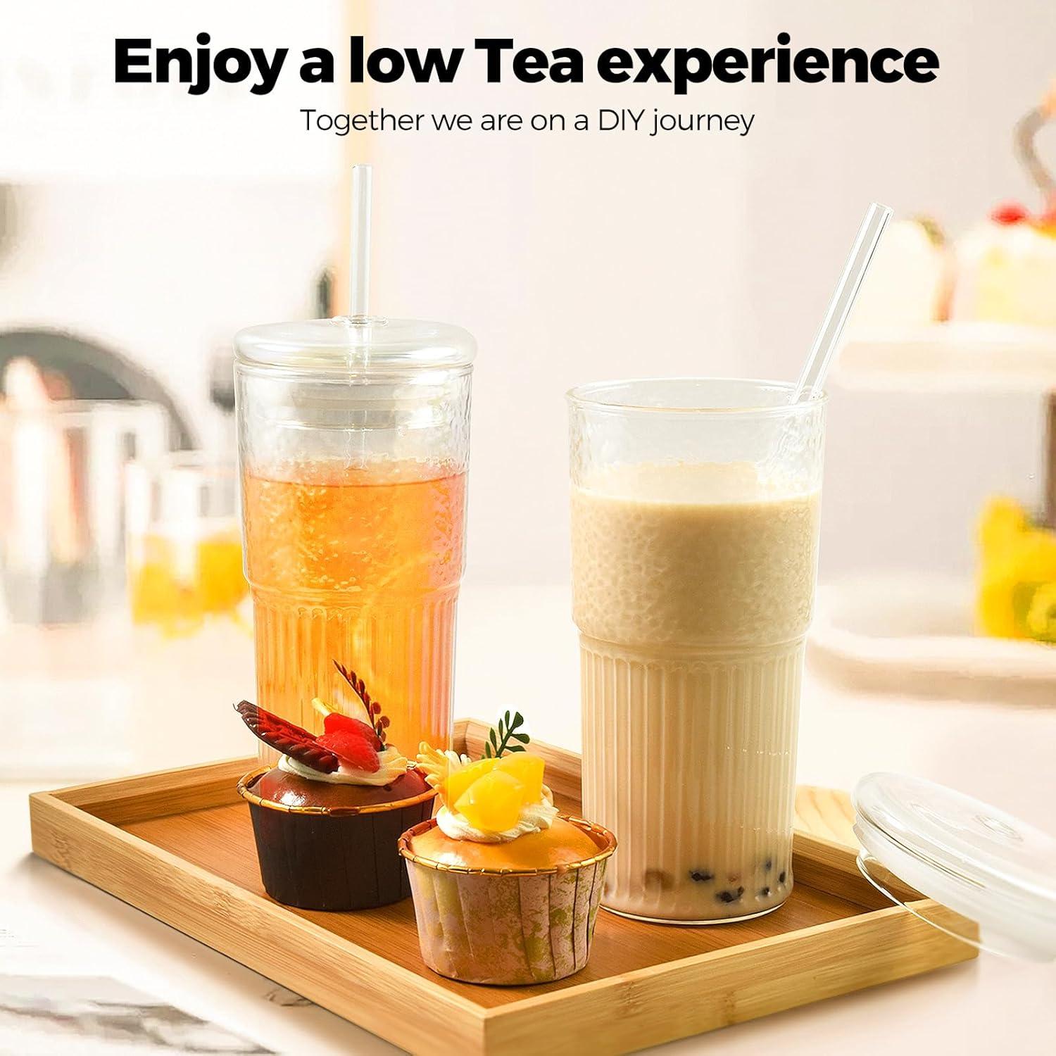 Juego de 2 Vasos de Vidrio HIYAA 20 oz con Tapas y Pajitas