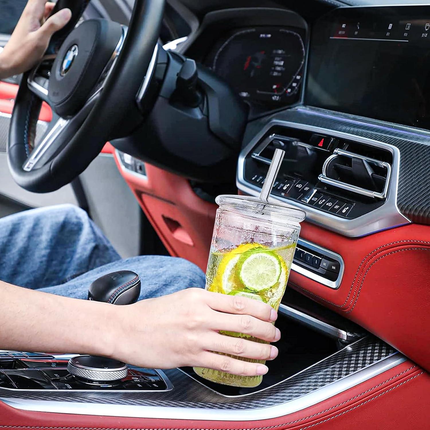 Juego de 2 Vasos de Vidrio HIYAA 20 oz con Tapas y Pajitas