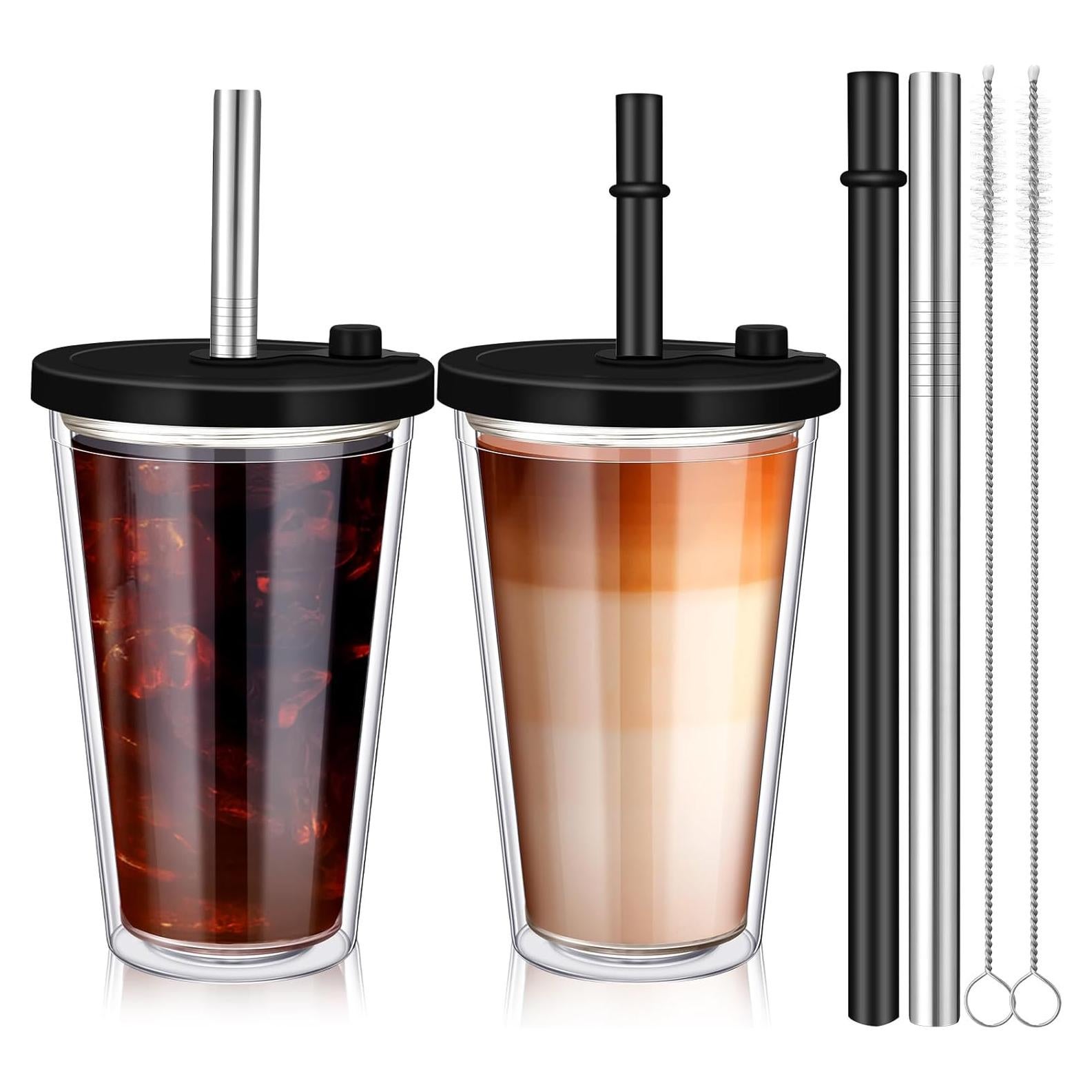 Honeydak 2 Vasos Reutilizables 473ml para Café Helado con Tapas