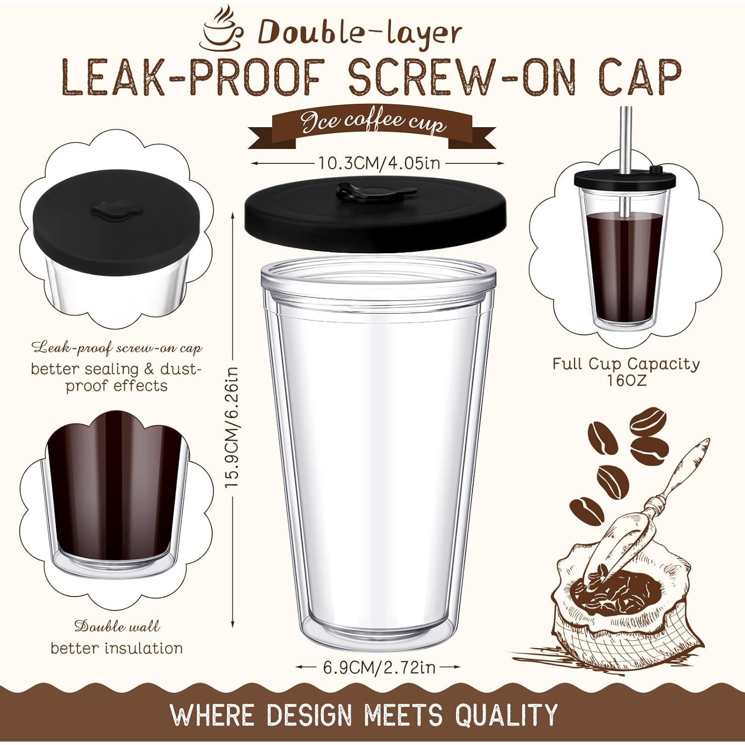 Honeydak 2 Vasos Reutilizables 473ml para Café Helado con Tapas