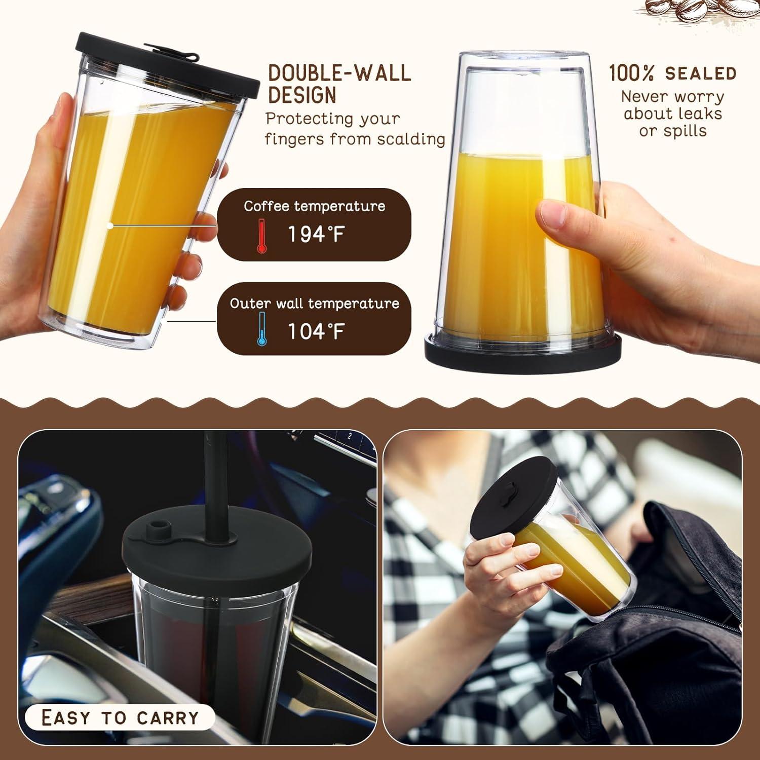 Honeydak 2 Vasos Reutilizables 473ml para Café Helado con Tapas
