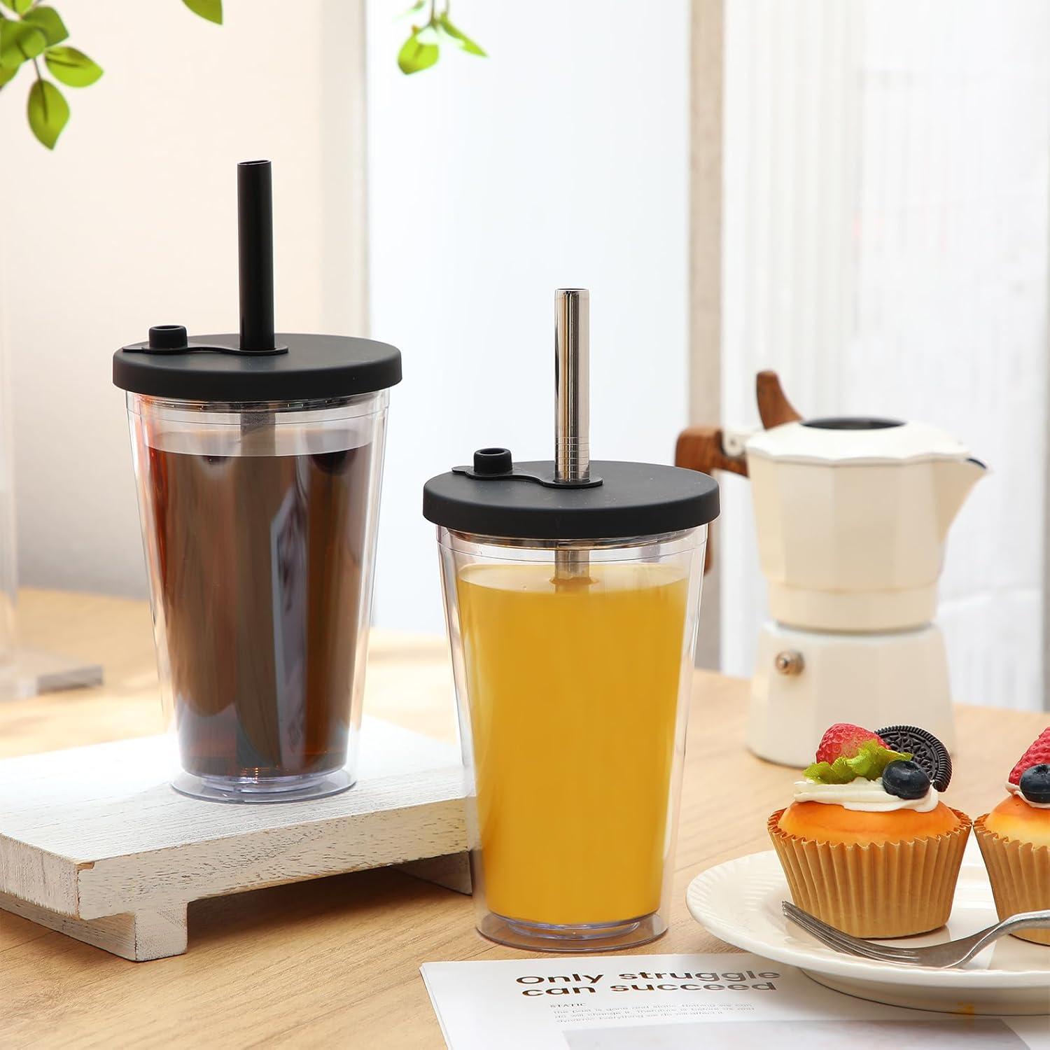 Honeydak 2 Vasos Reutilizables 473ml para Café Helado con Tapas