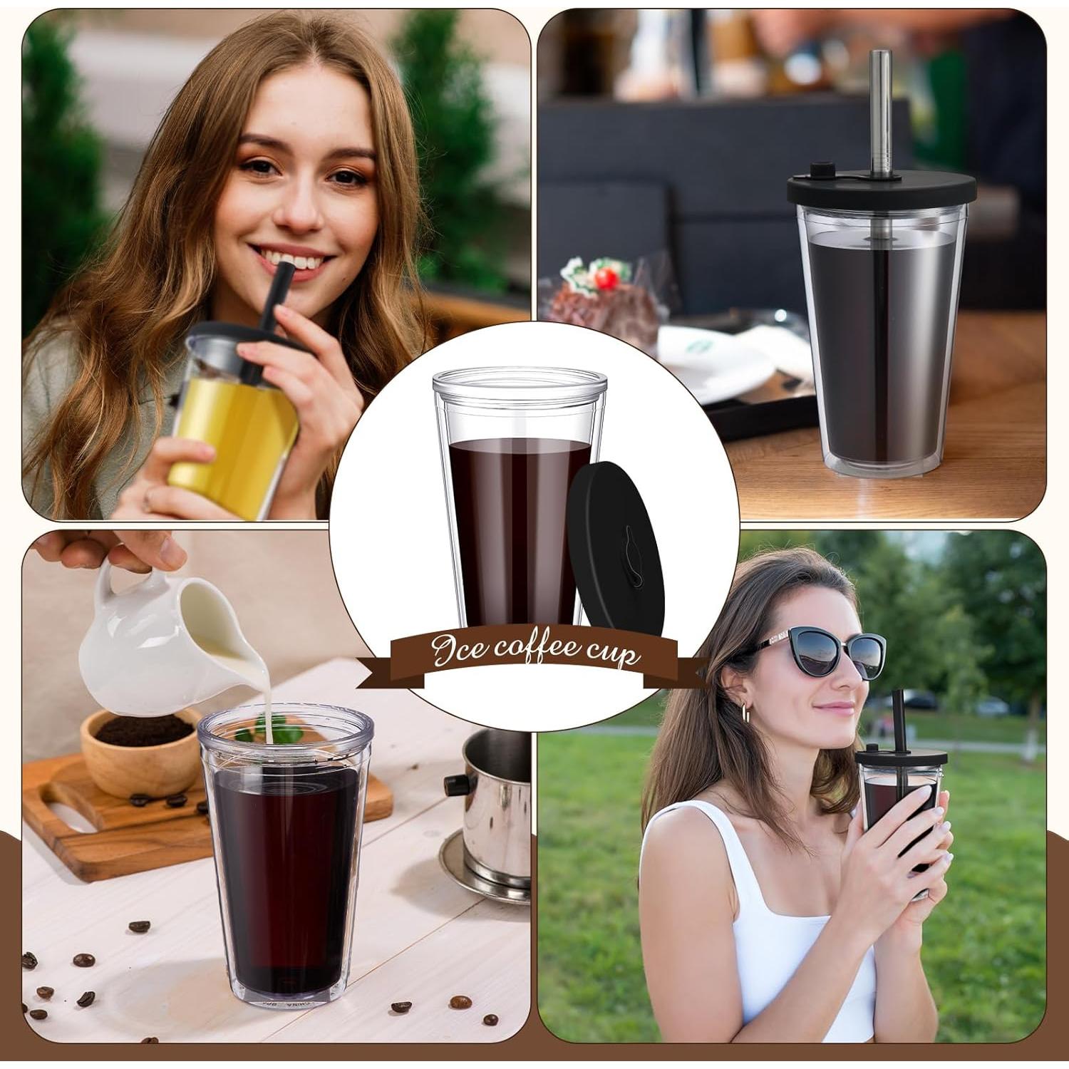 Honeydak 2 Vasos Reutilizables 473ml para Café Helado con Tapas