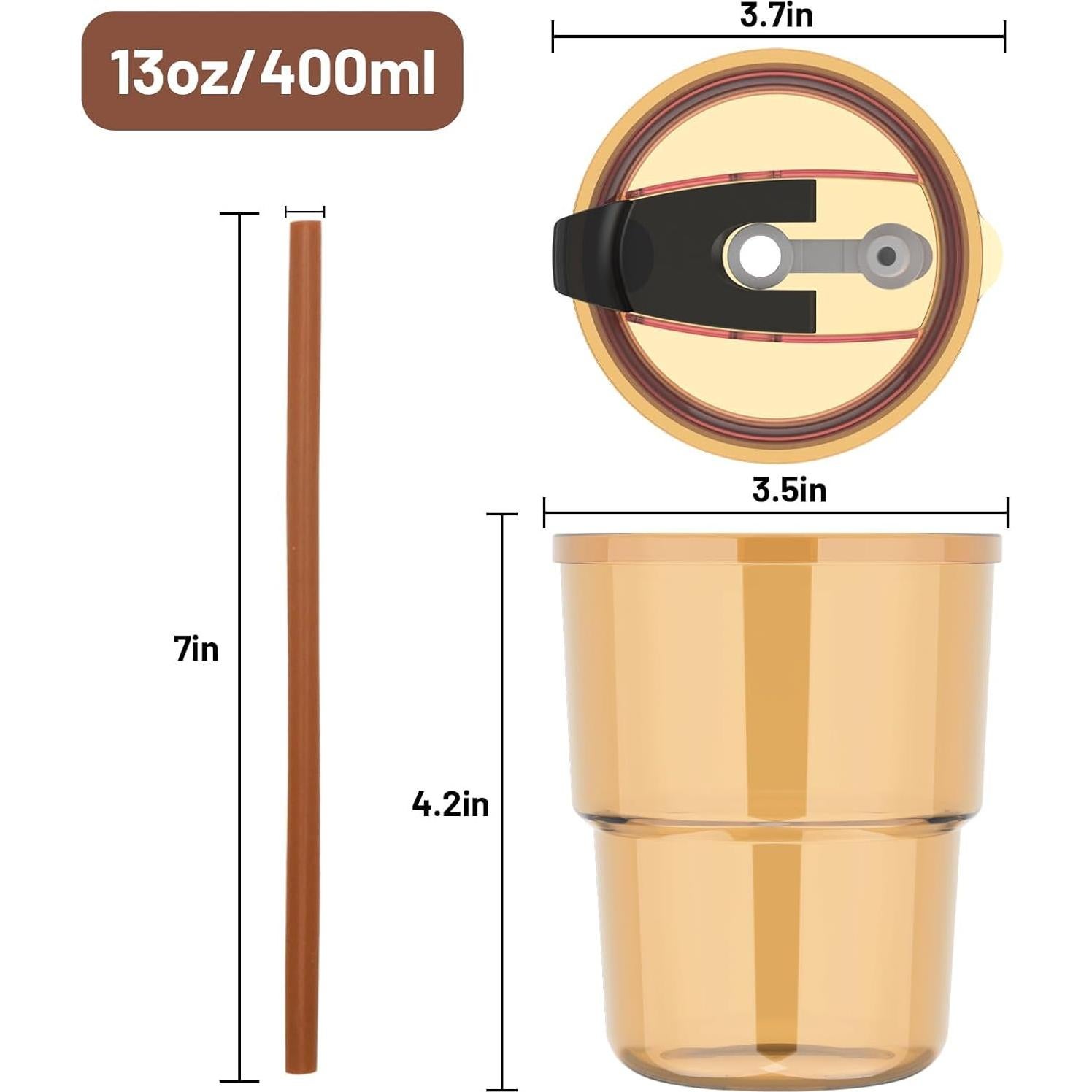 Taza de vidrio Luxfuel 400 ml con tapa y popote reutilizable