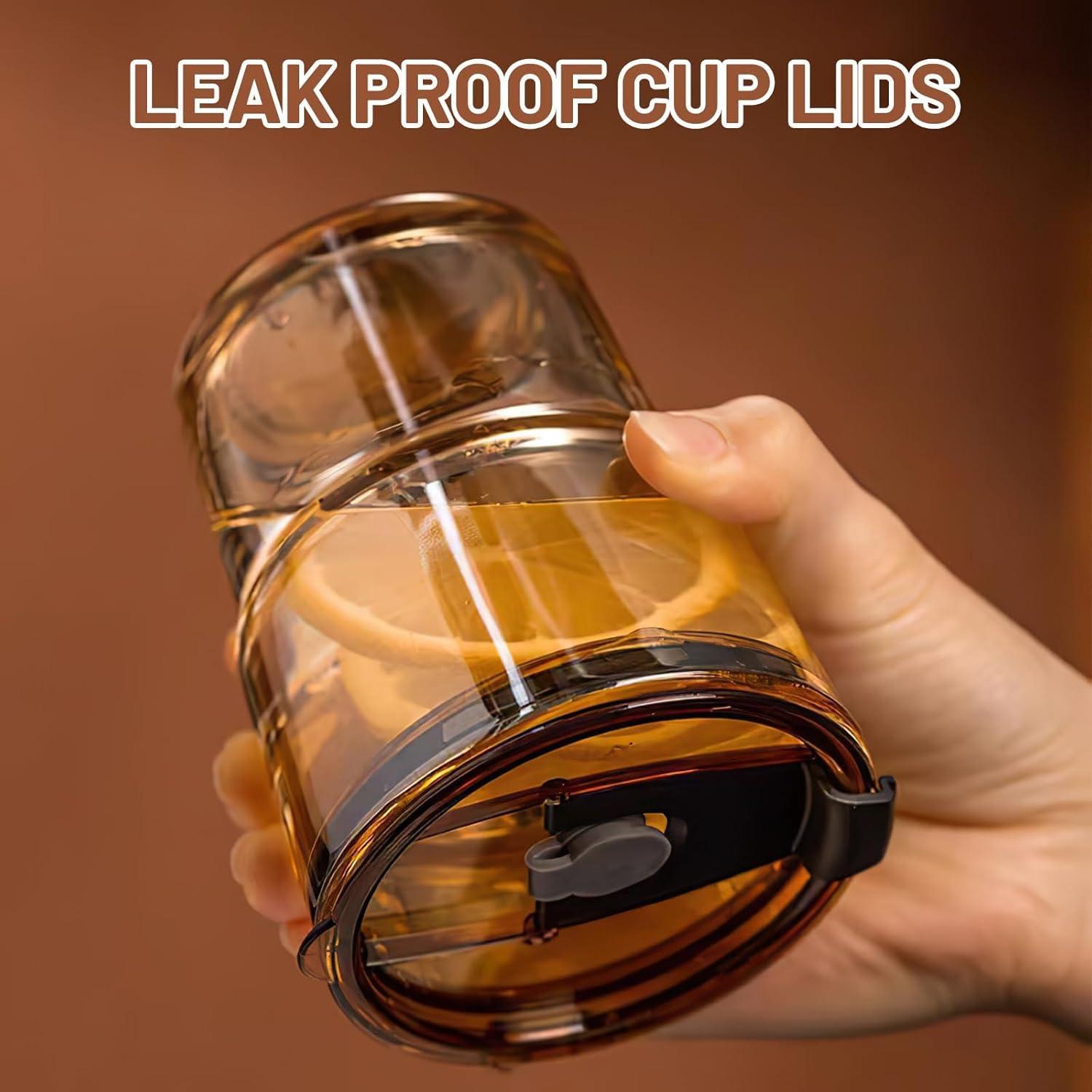 Taza de vidrio Luxfuel 400 ml con tapa y popote reutilizable