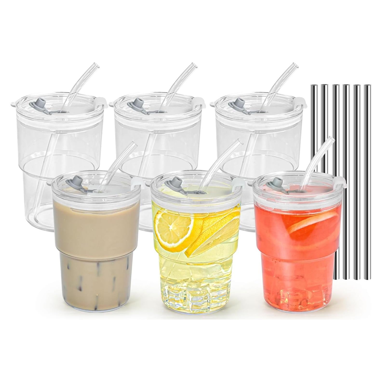 Set de 6 Vasos de Plástico Icesip 15 oz Reutilizables con Tapas