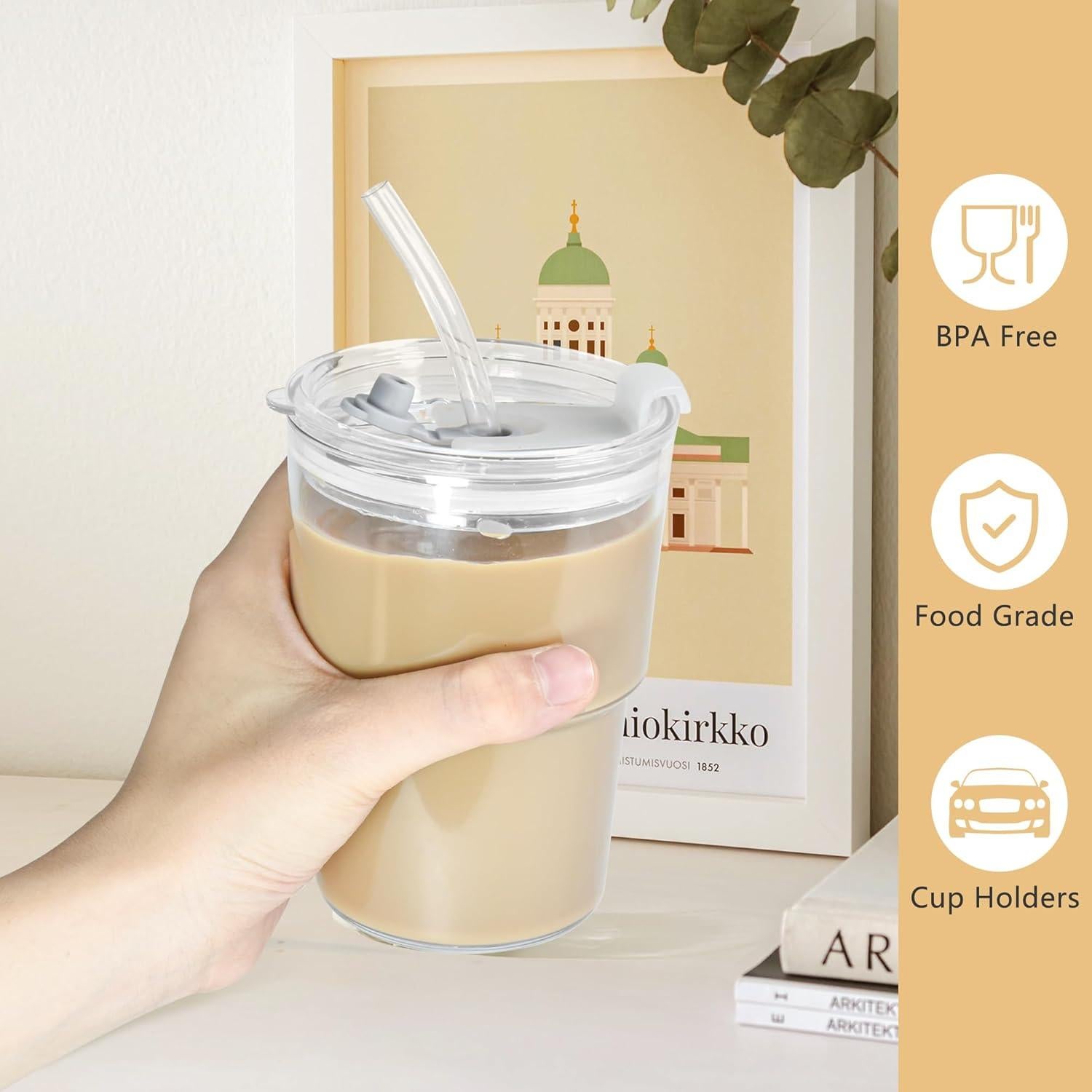 Set de 6 Vasos de Plástico Icesip 15 oz Reutilizables con Tapas