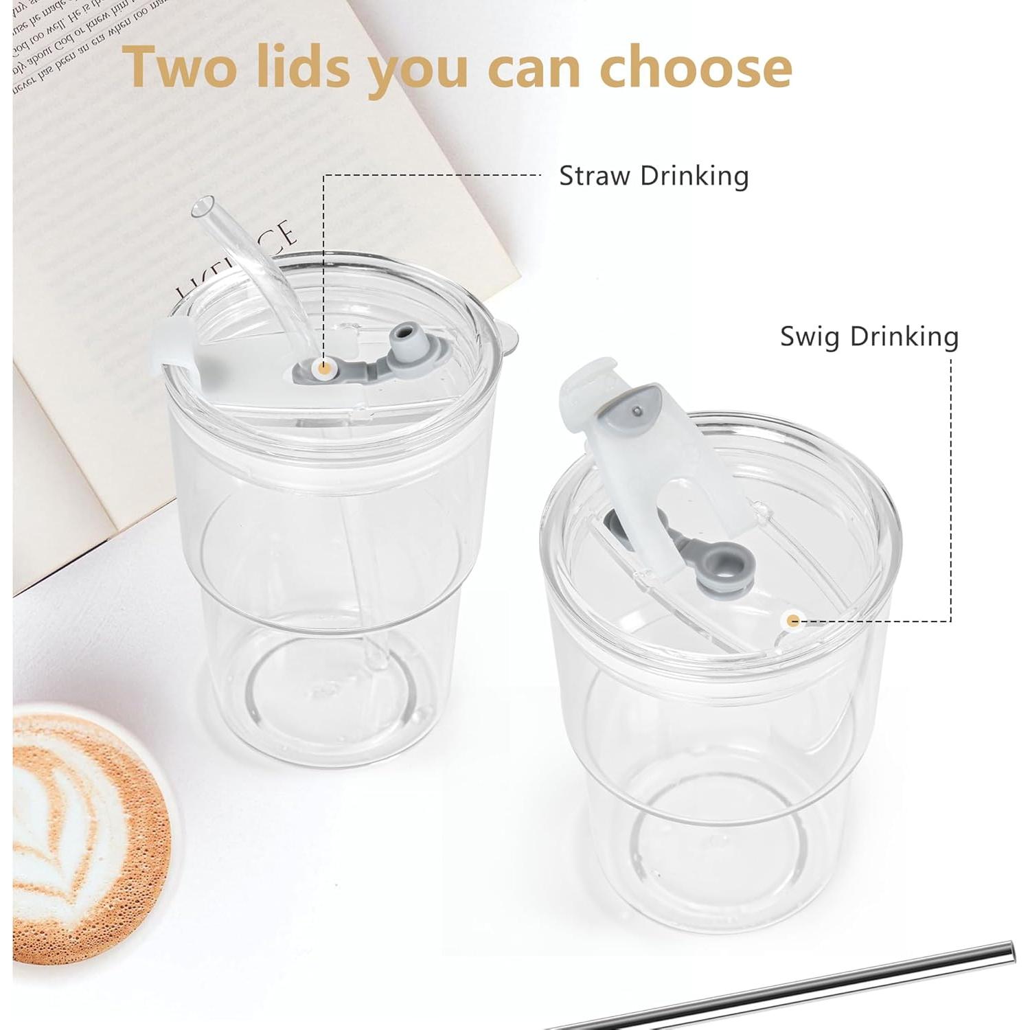 Set de 6 Vasos de Plástico Icesip 15 oz Reutilizables con Tapas