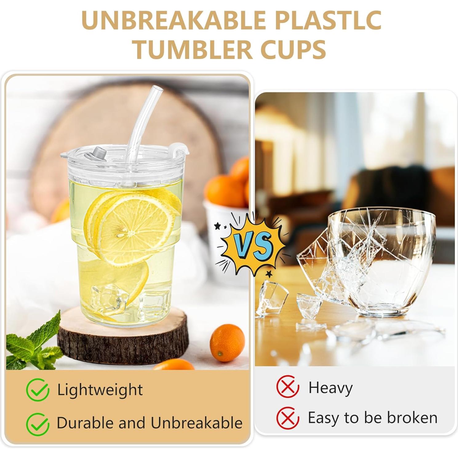 Set de 6 Vasos de Plástico Icesip 15 oz Reutilizables con Tapas