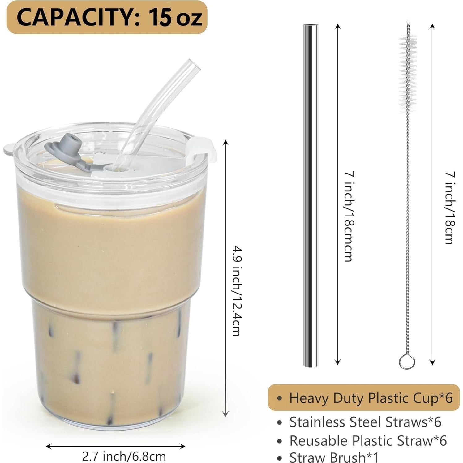 Set de 6 Vasos de Plástico Icesip 15 oz Reutilizables con Tapas