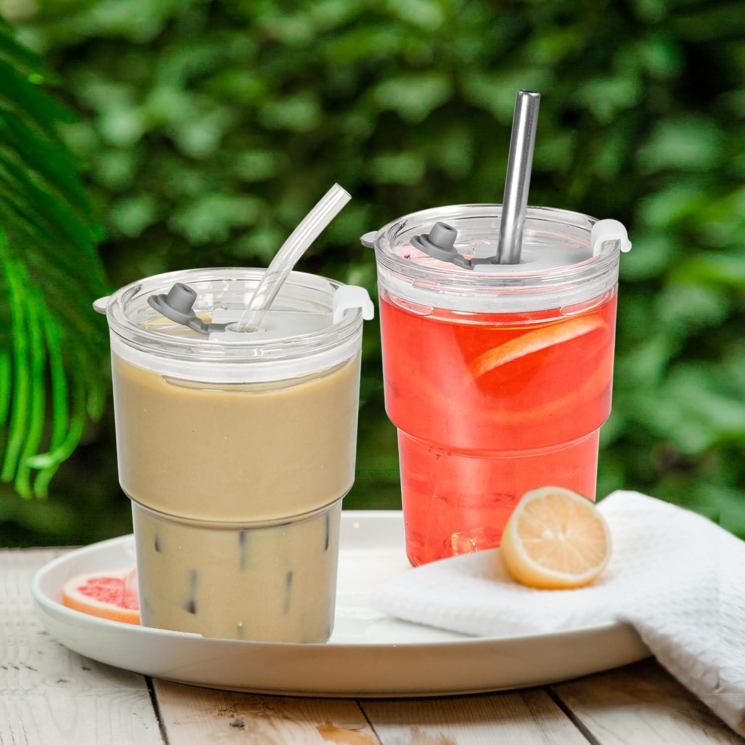 Set de 6 Vasos de Plástico Icesip 15 oz Reutilizables con Tapas