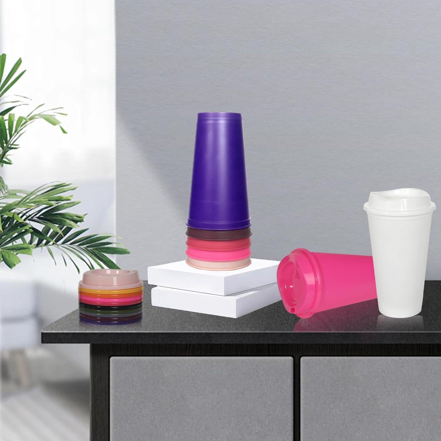 Paquete de 12 Tazas Reutilizables FISDEN 0.47 L con Tapas