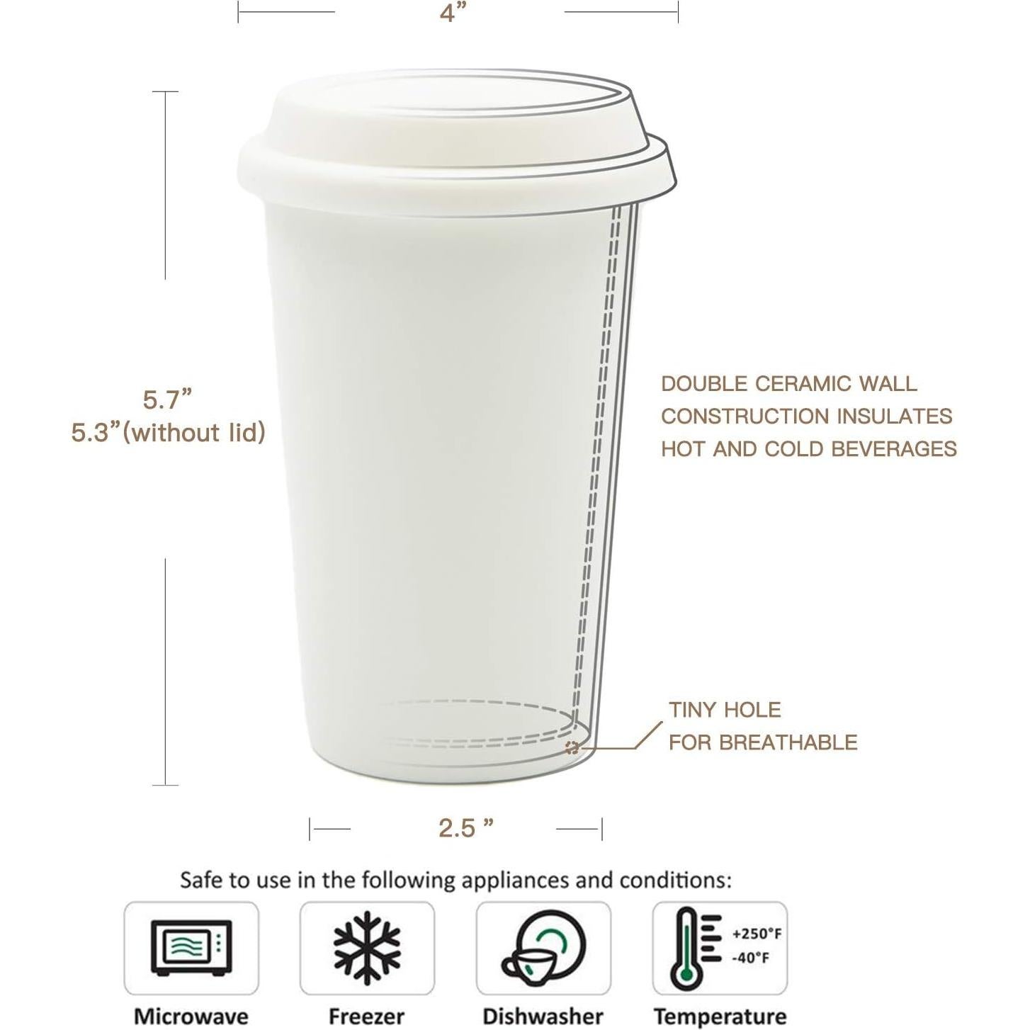 Taza de Cerámica Blanca UDMG 355 ml Doble Pared Aislante