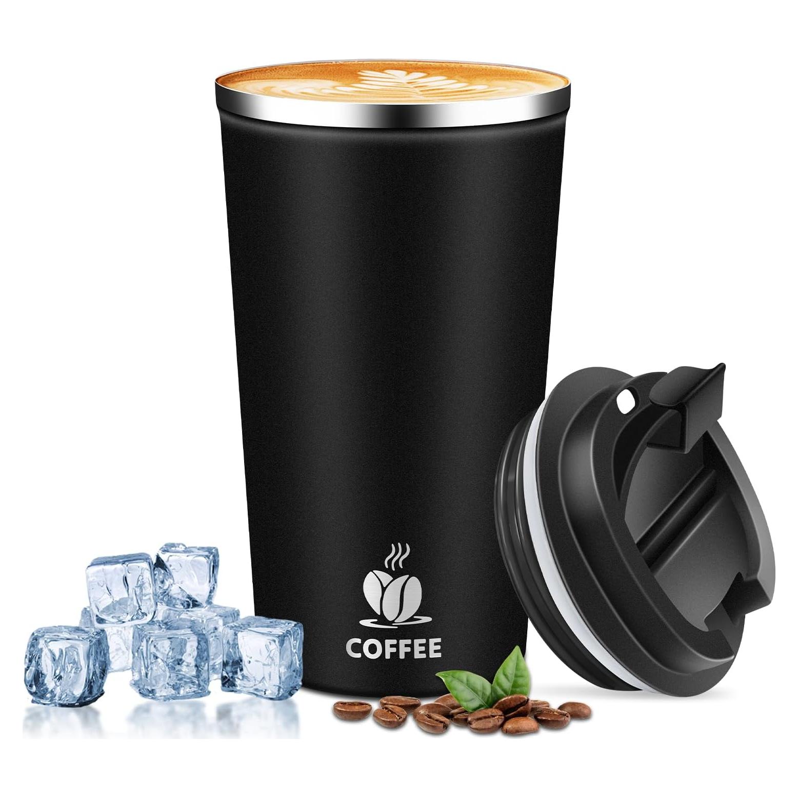 Taza de Café de Viaje QEMAUUA 500ml Acero Inoxidable Aislada