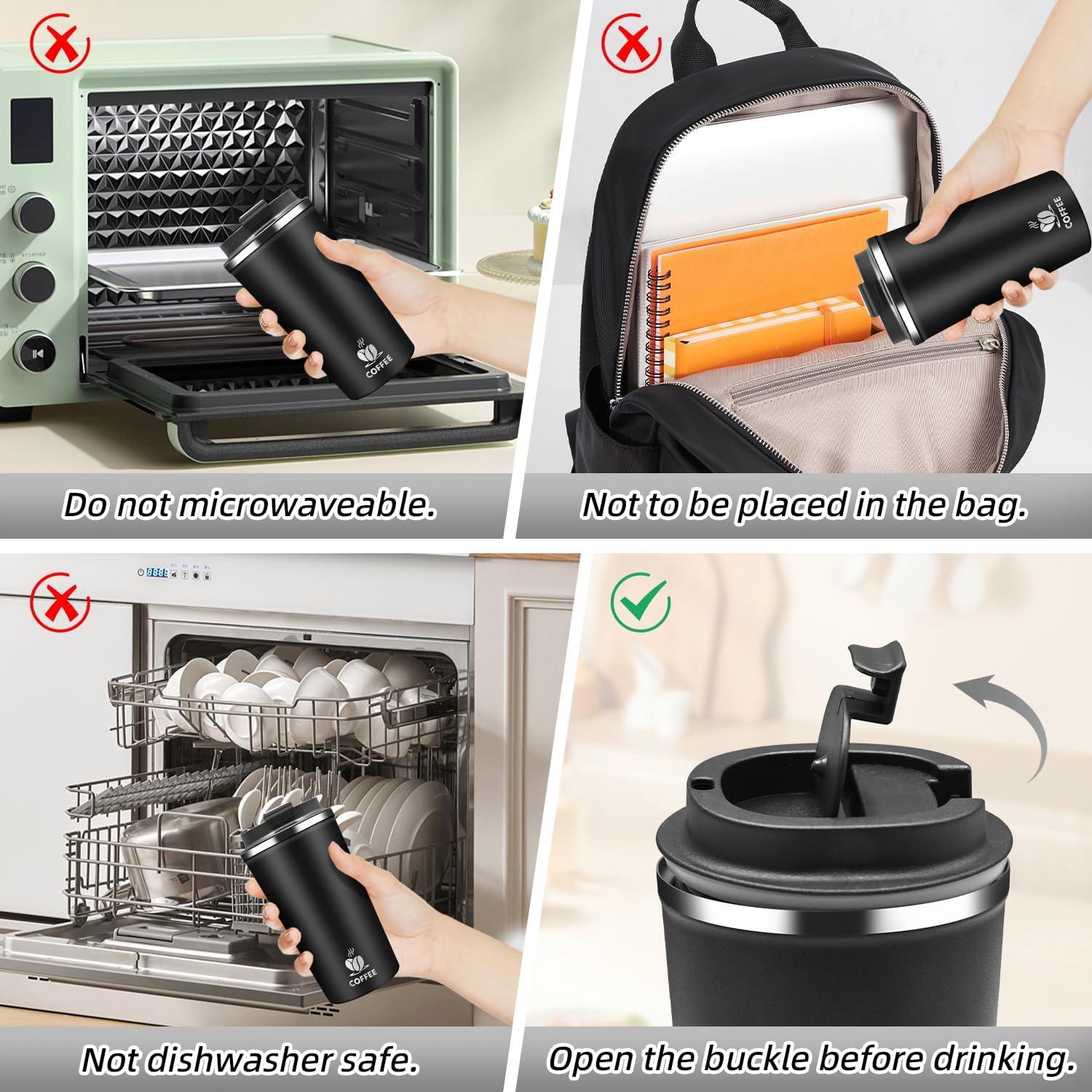 Taza de Café de Viaje QEMAUUA 500ml Acero Inoxidable Aislada