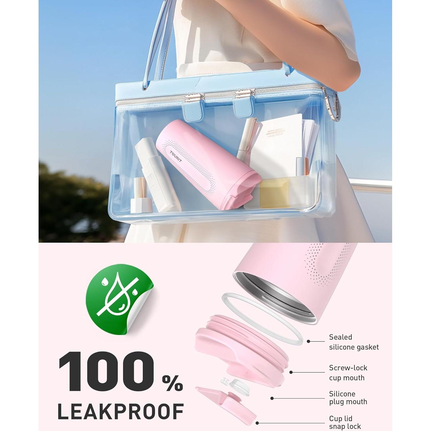 Taza de Café de Viaje TOURIT 0.47 L Acero Inoxidable Rosa