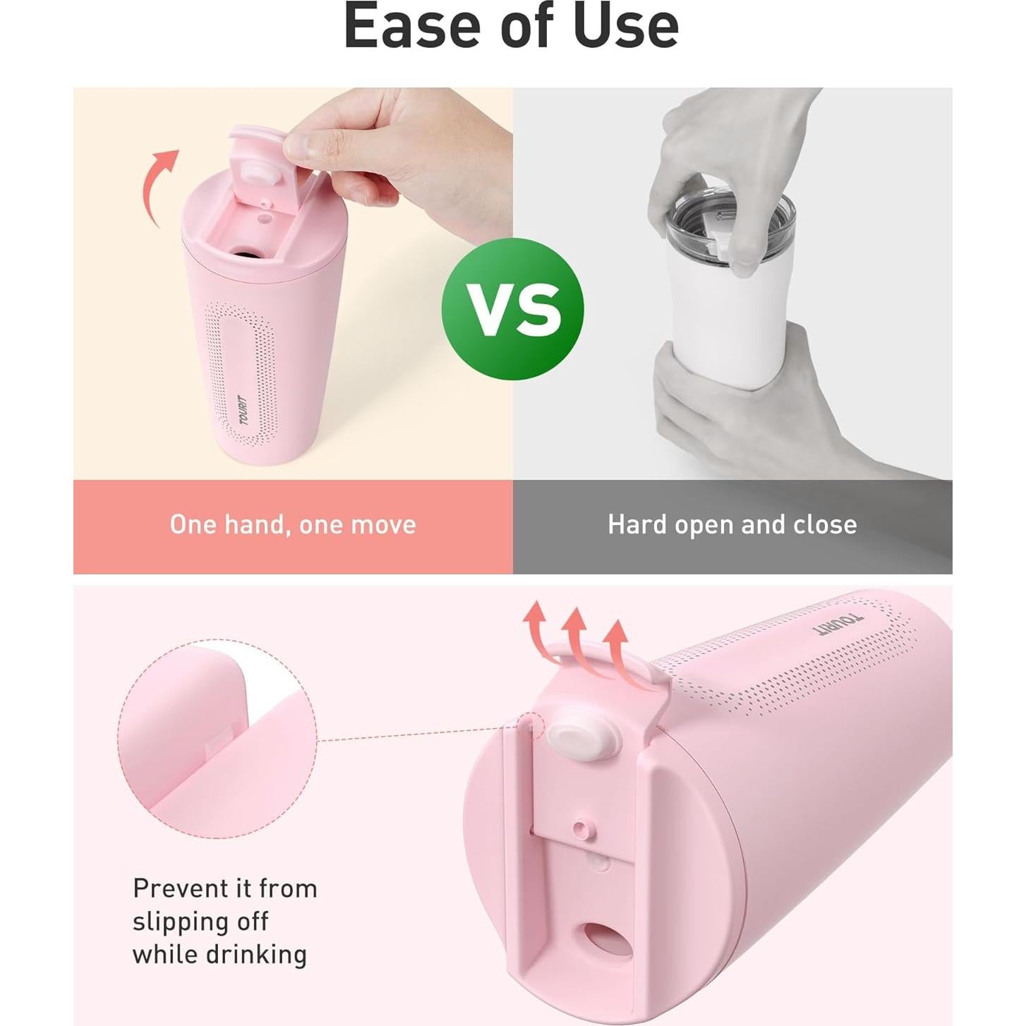 Taza de Café de Viaje TOURIT 0.47 L Acero Inoxidable Rosa