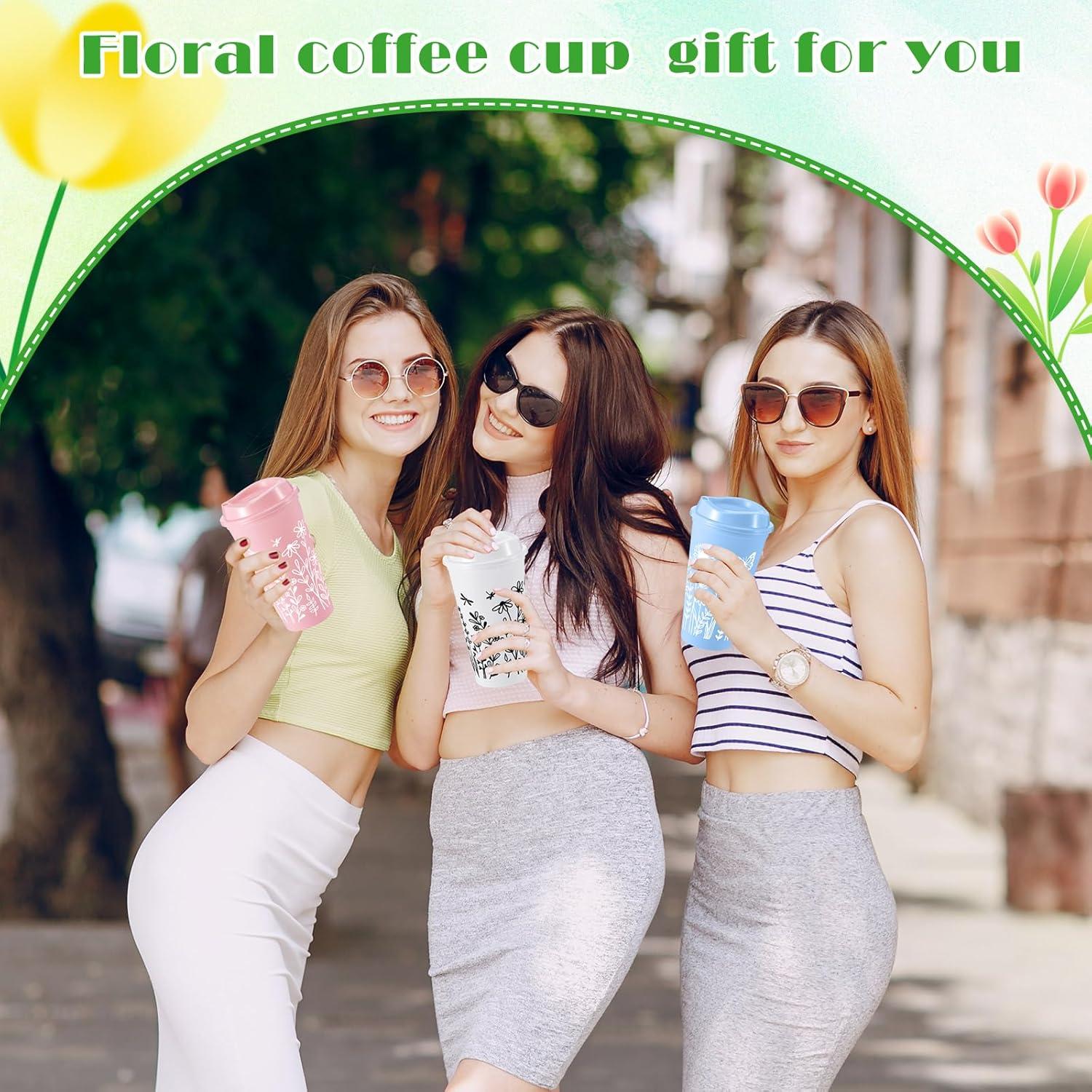 Skylety 12 Tazas de Café Reutilizables 480 ml Florales