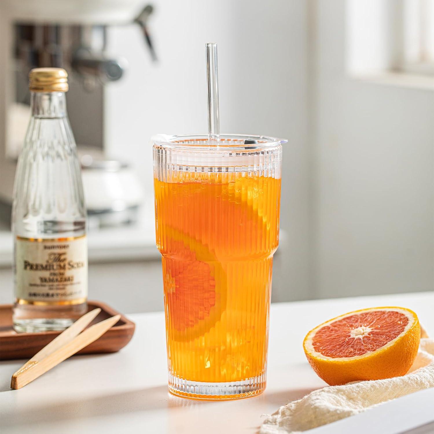 Vasos de Vidrio Estriado INSETLAN 20 oz - Juego de 4 Piezas