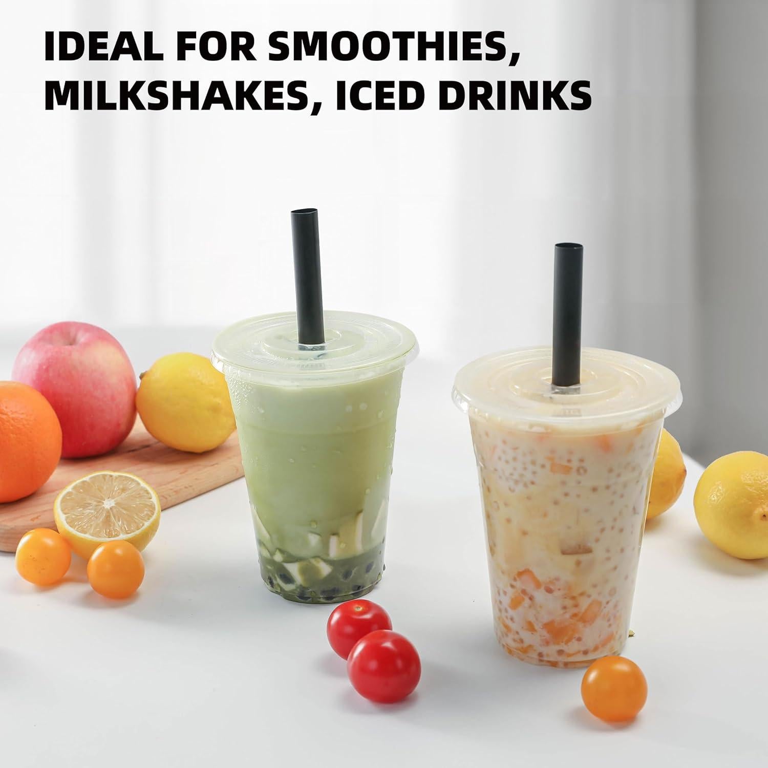 25 Vasos de Plástico Desechables 16oz LUCDNC con Tapas y Pajitas