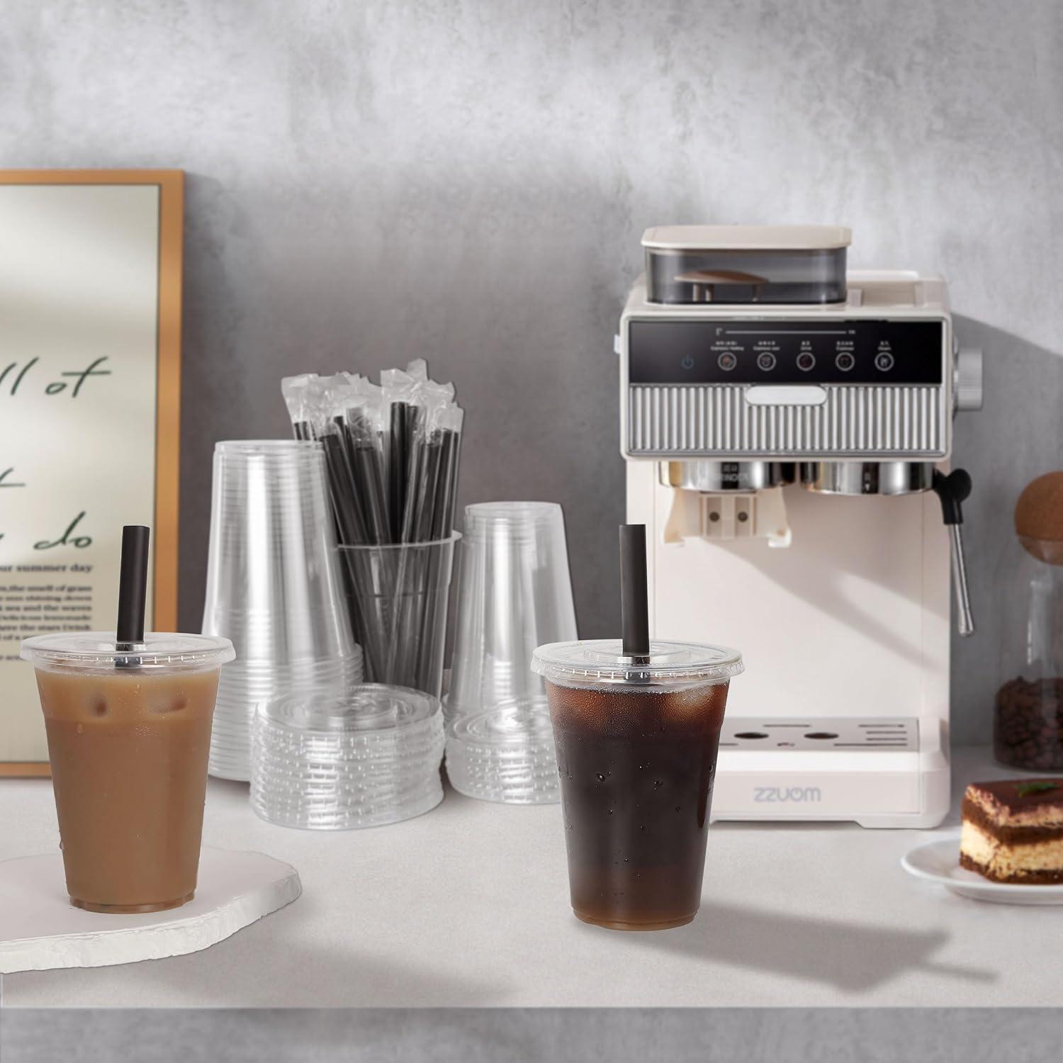 25 Vasos de Plástico Desechables 16oz LUCDNC con Tapas y Pajitas