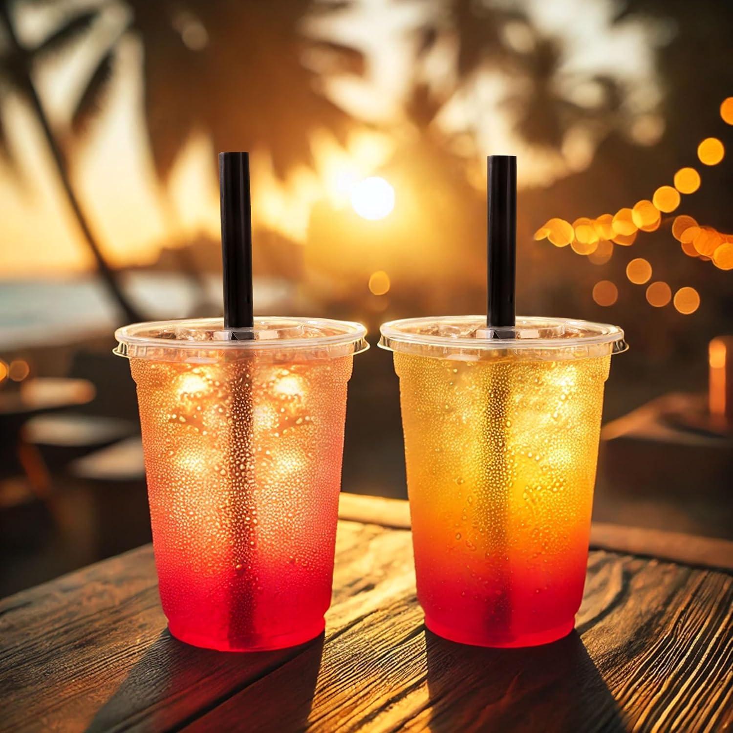 25 Vasos de Plástico Desechables 16oz LUCDNC con Tapas y Pajitas