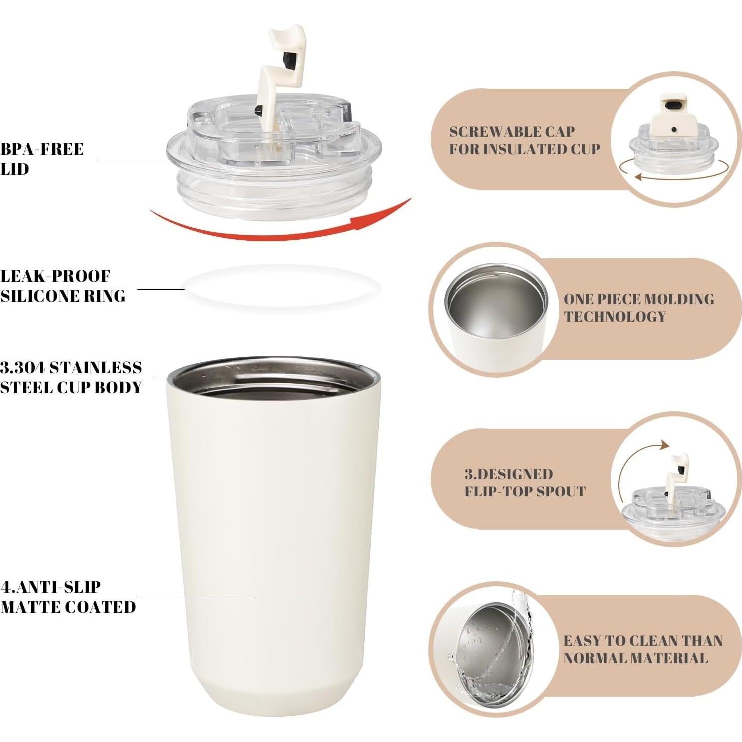 Taza Aislada Puraville 14 oz Acero Inoxidable Crema