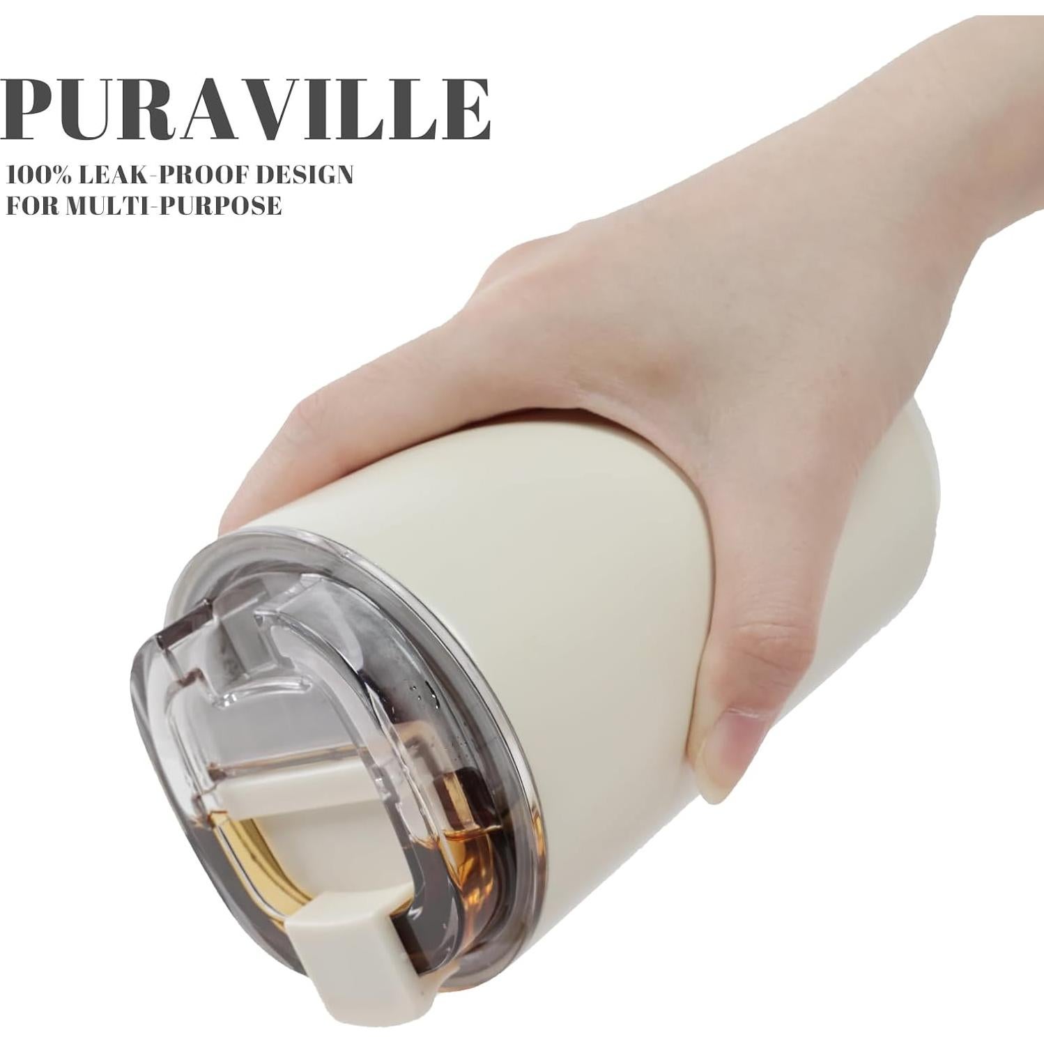 Taza Aislada Puraville 14 oz Acero Inoxidable Crema