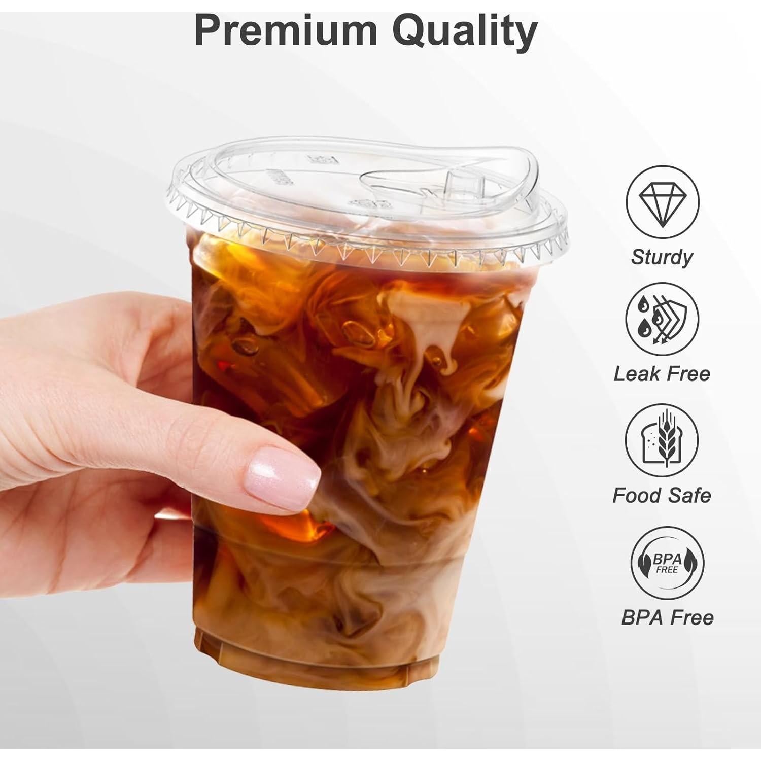 Paquete de 100 Vasos de Plástico Transparentes 480 ml con Tapas