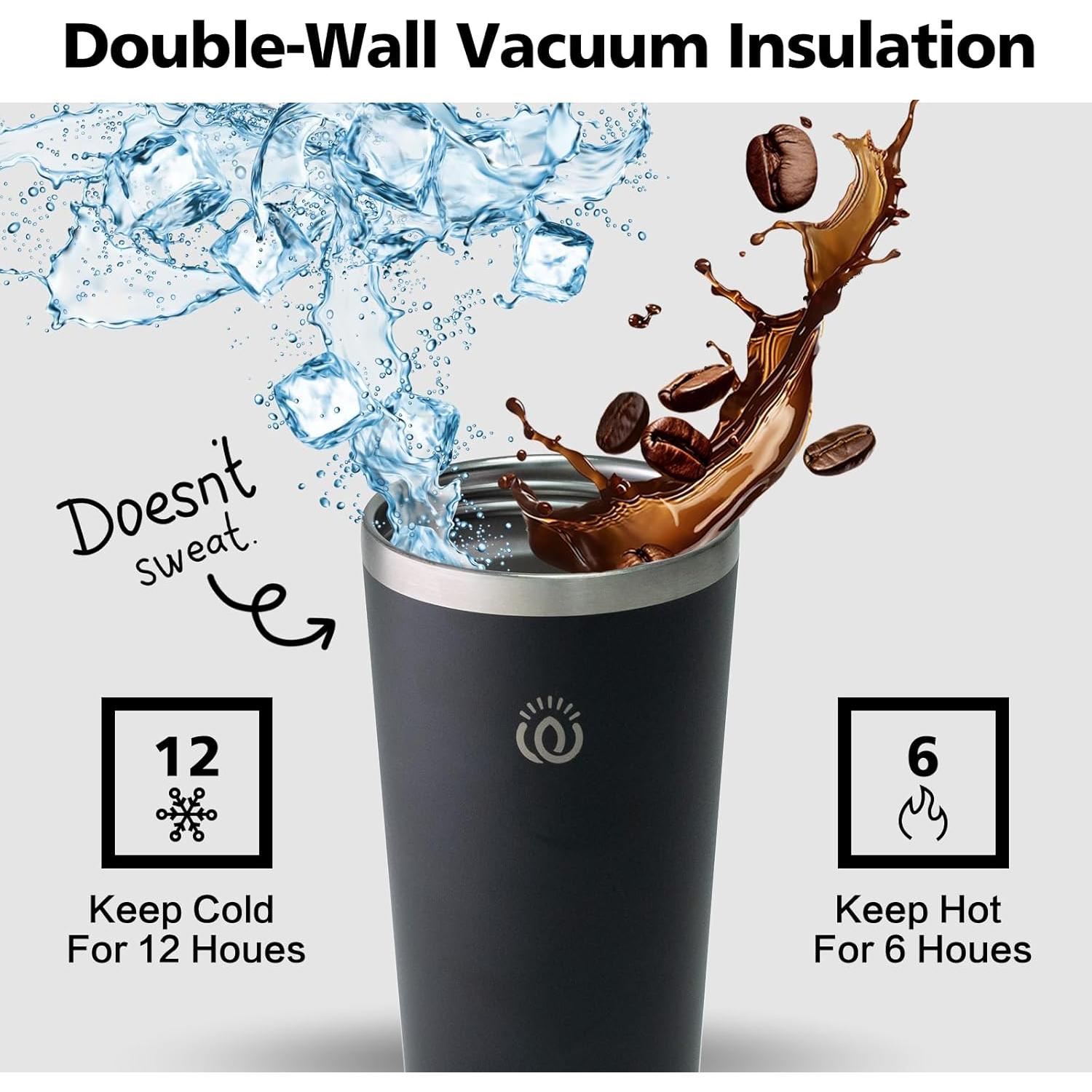 Taza de café aislada Wavetopia 16 oz acero inoxidable negro