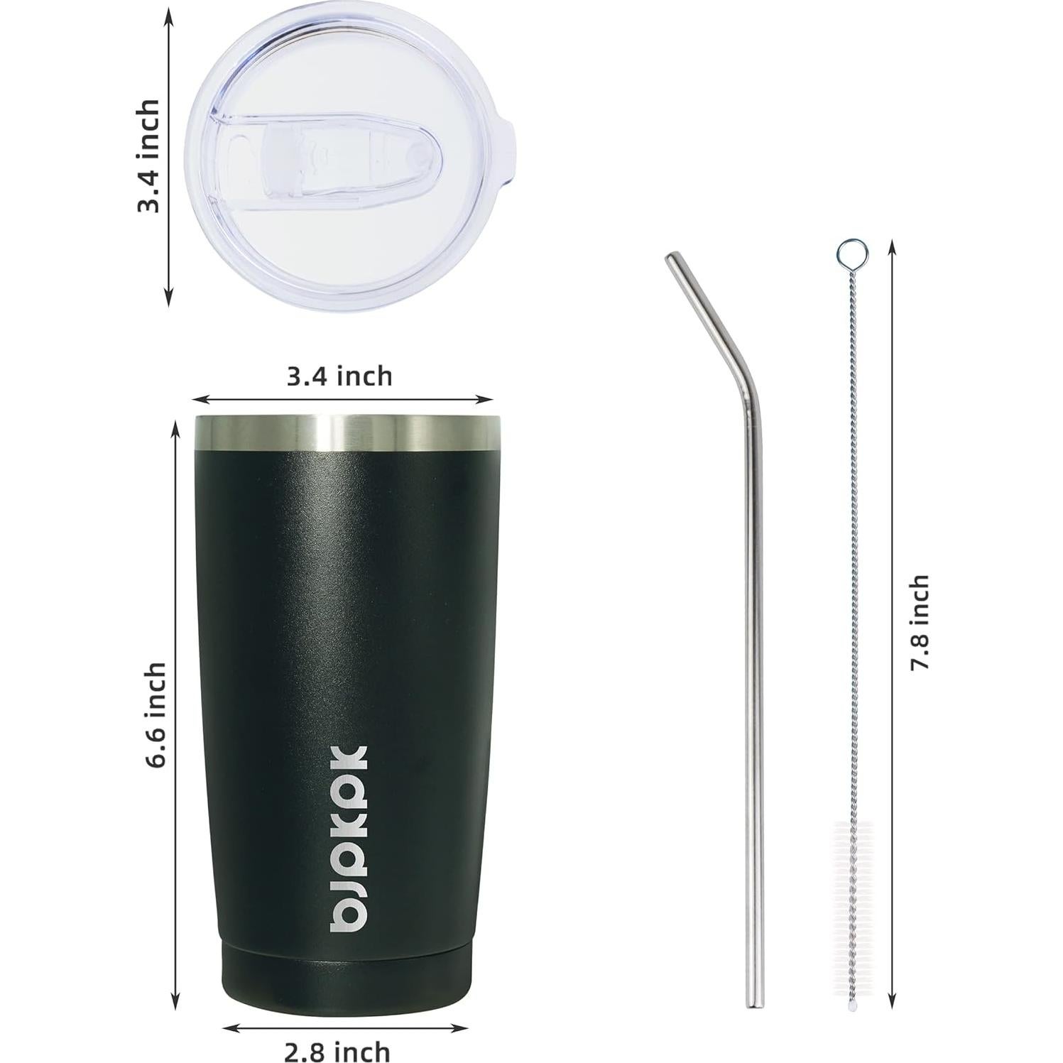 Vaso Térmico BJPKPK 20 oz Acero Inoxidable Negro Reutilizable