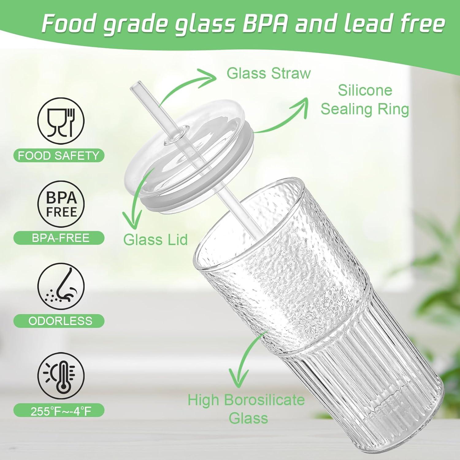 Juego de 2 Tazas de Vidrio Luiaiog 20 oz con Tapas y Popotes