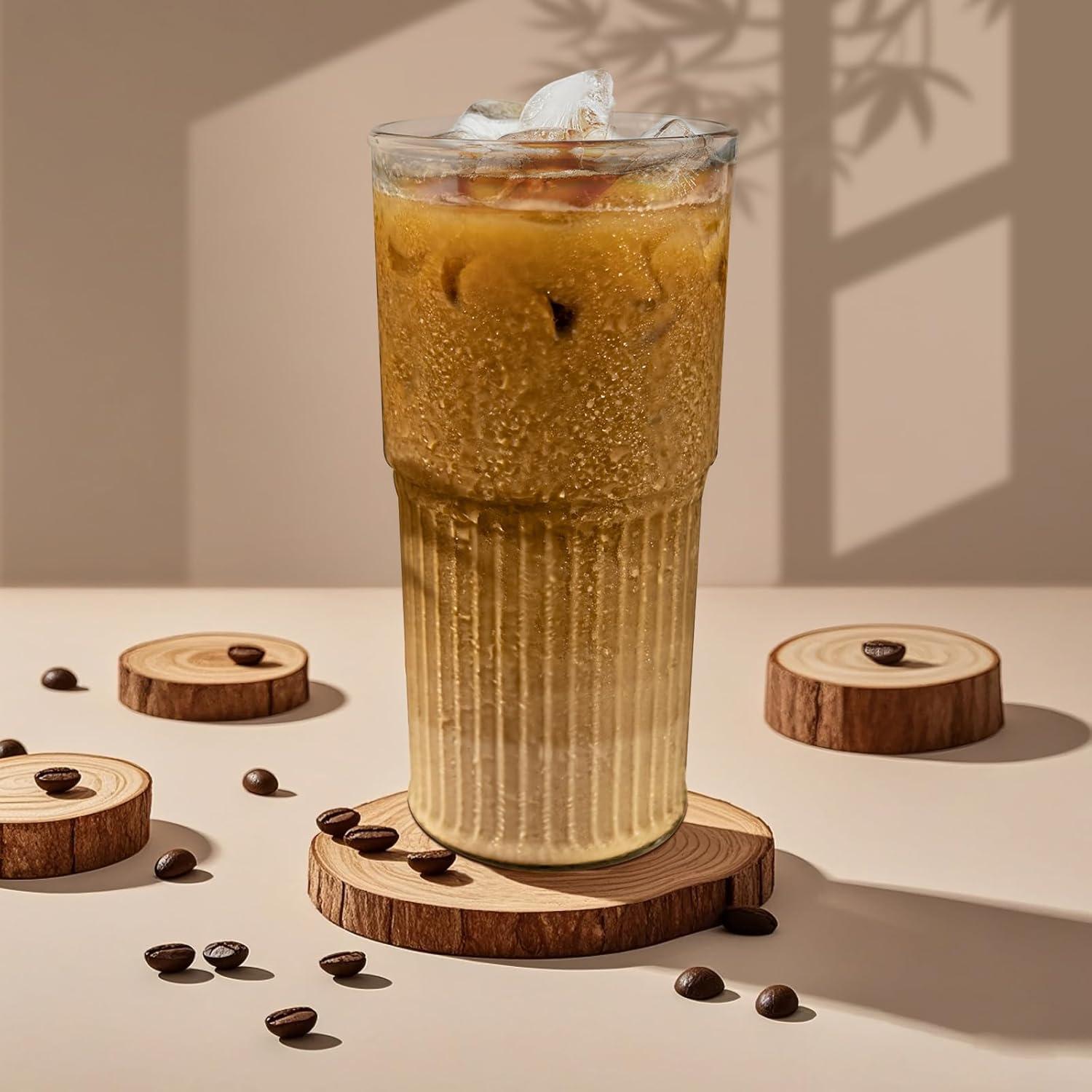 Juego de 2 Tazas de Vidrio Luiaiog 20 oz con Tapas y Popotes