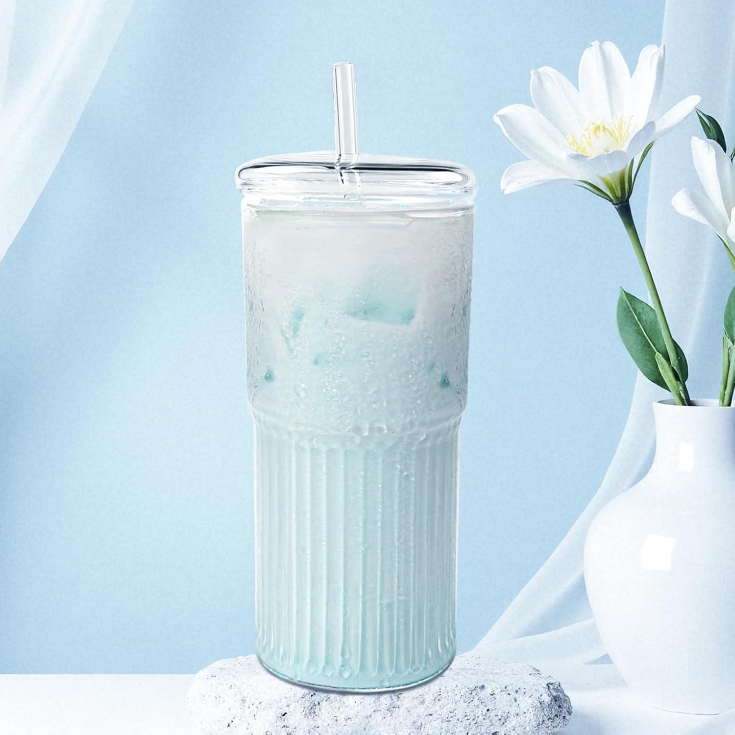 Juego de 2 Tazas de Vidrio Luiaiog 20 oz con Tapas y Popotes