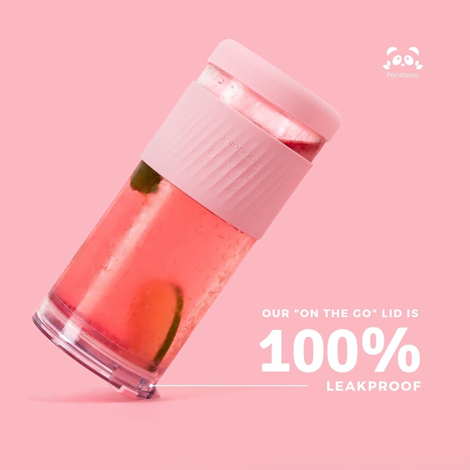 Taza de vidrio Pandaloo® 591 ml con tapa y popote Rapsodia Lila