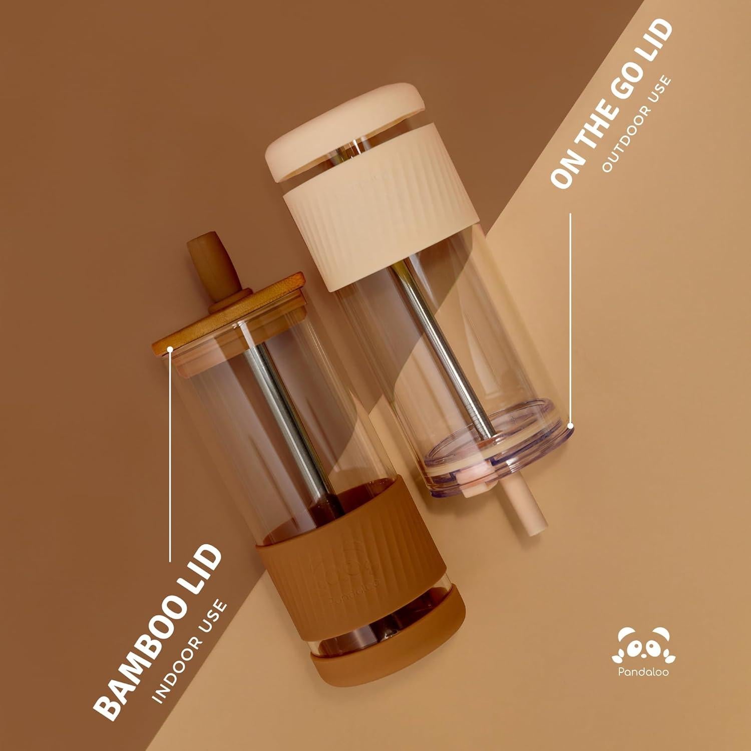 Taza de vidrio Pandaloo® 591 ml con tapa y popote Rapsodia Lila