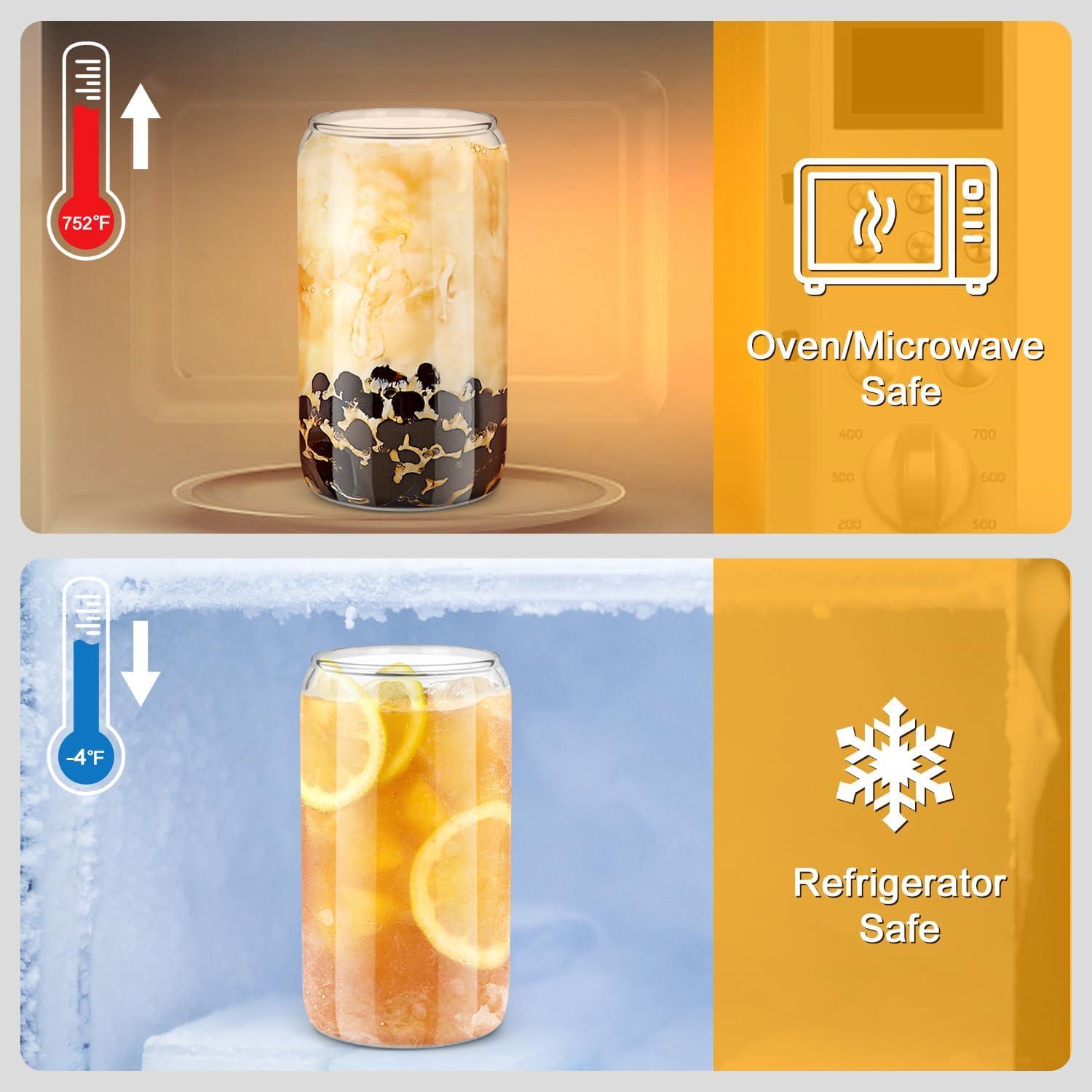 Vasos de Vidrio 16oz Sungwoo con Tapas de Bambú - 4 Piezas