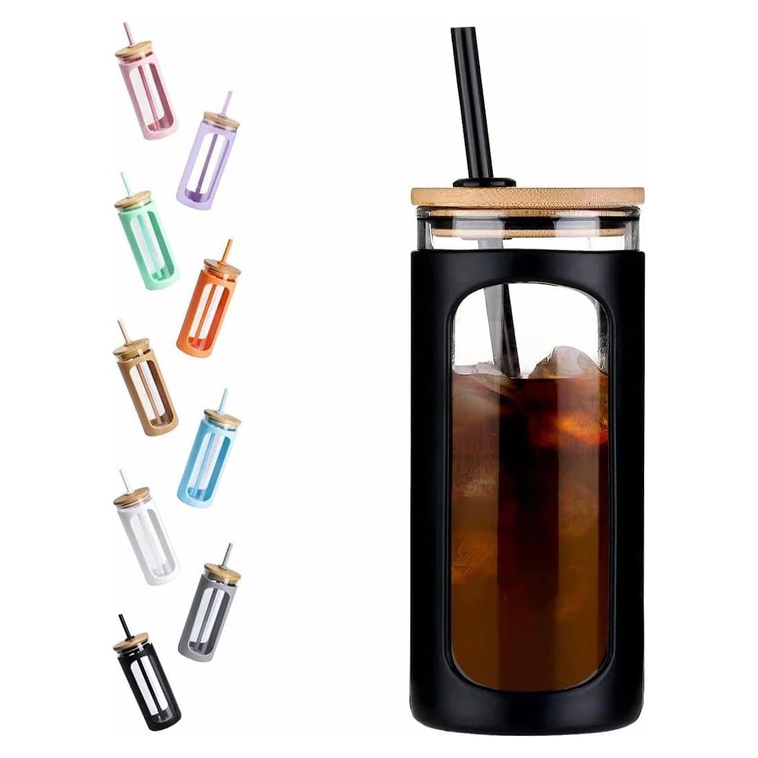 Vaso de Vidrio Kodrine 20oz con Tapa de Bambú y Pajilla