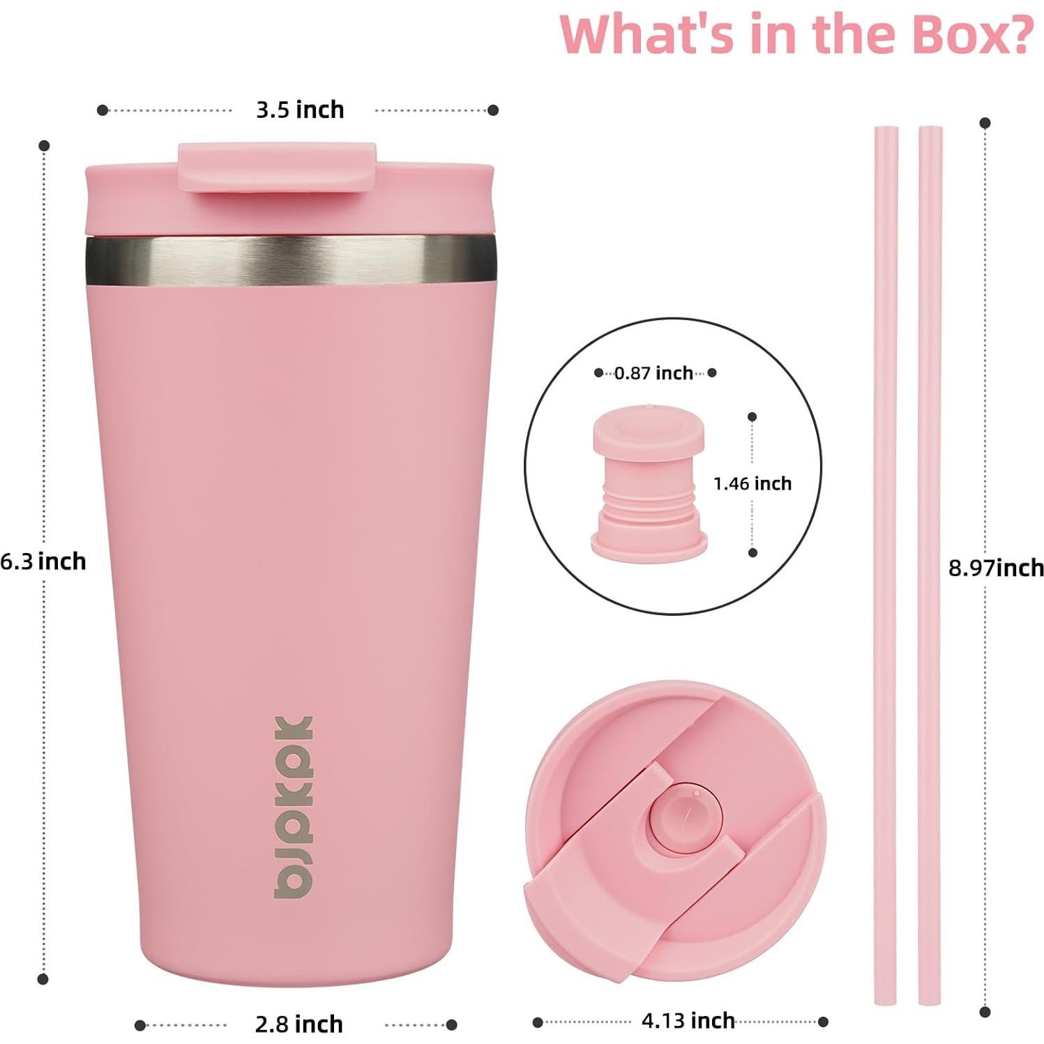 Vaso de Acero Inoxidable 532ml BJPKPK Rosa Claro con Popote