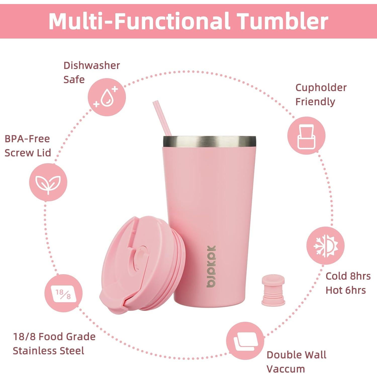 Vaso de Acero Inoxidable 532ml BJPKPK Rosa Claro con Popote