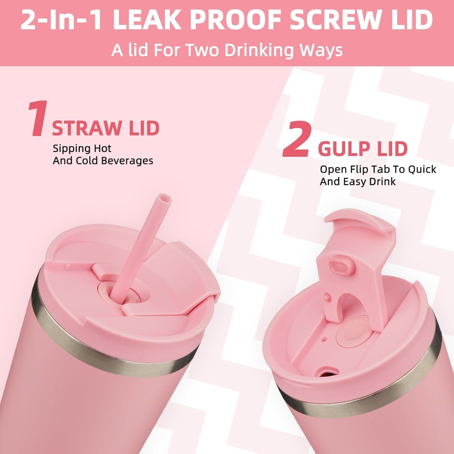 Vaso de Acero Inoxidable 532ml BJPKPK Rosa Claro con Popote