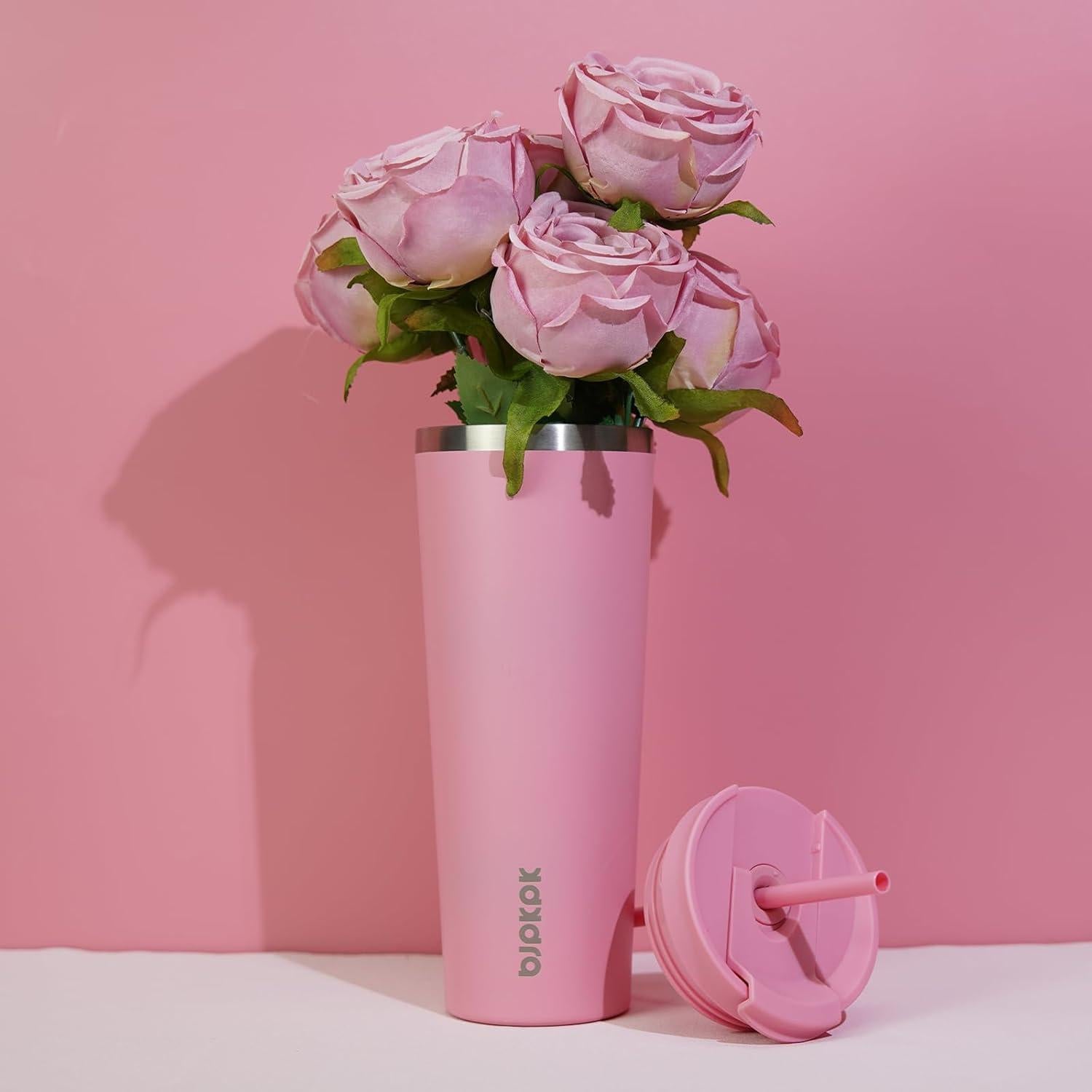 Vaso de Acero Inoxidable 532ml BJPKPK Rosa Claro con Popote