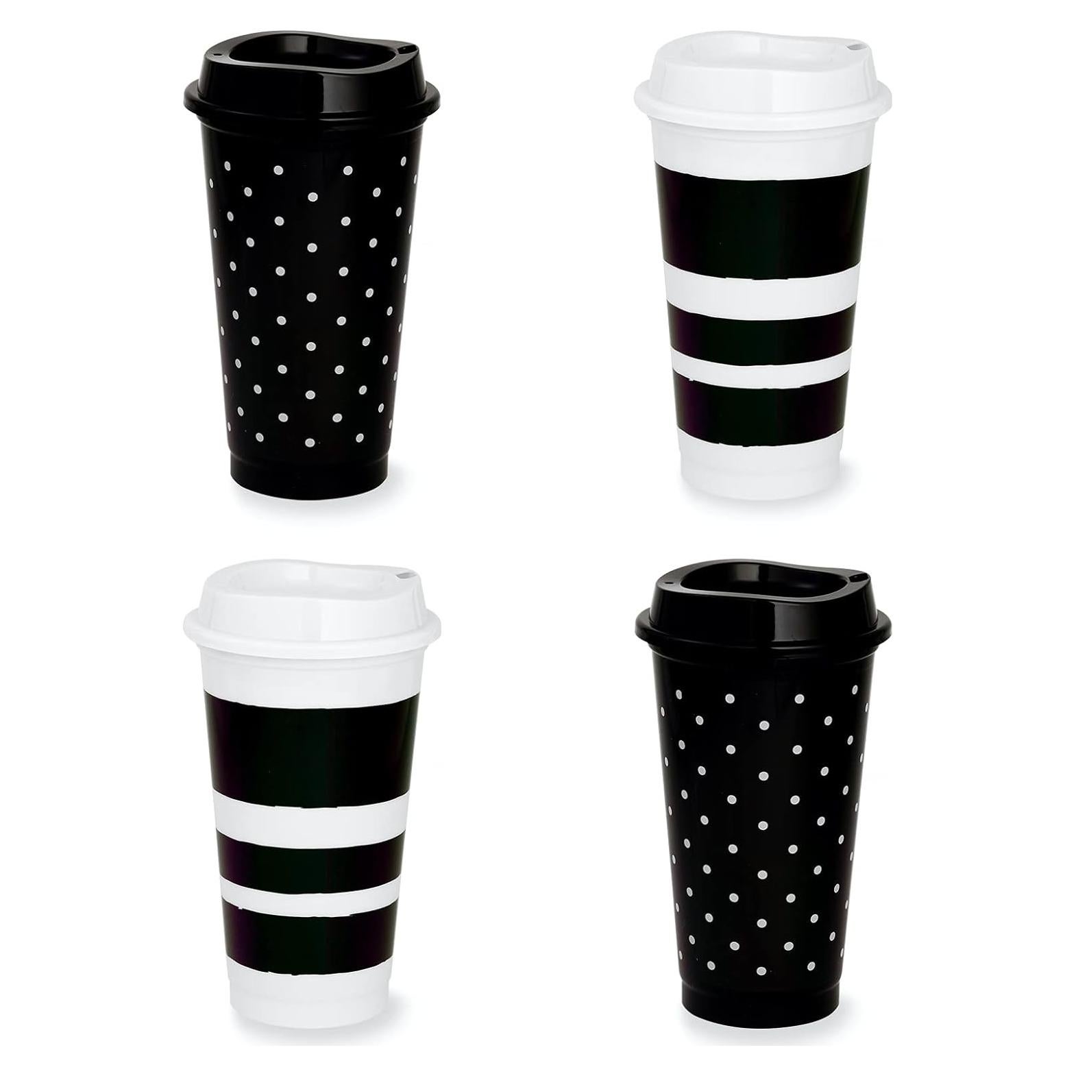 Juego de 4 Vasos Reutilizables Kate Spade 473ml Puntos y Rayas